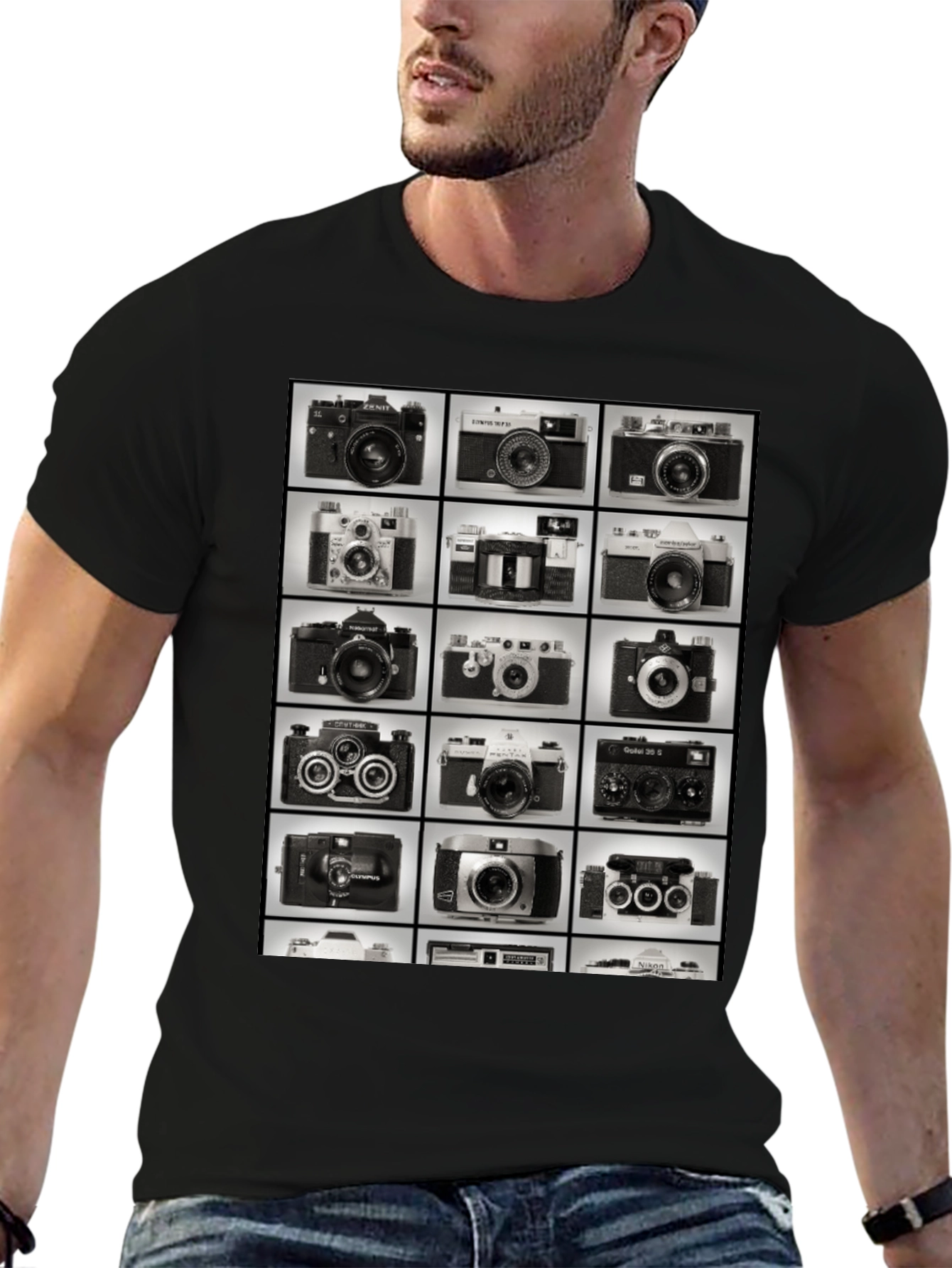 Black Vintage Camera Collage Graphic T-Shirt view 6