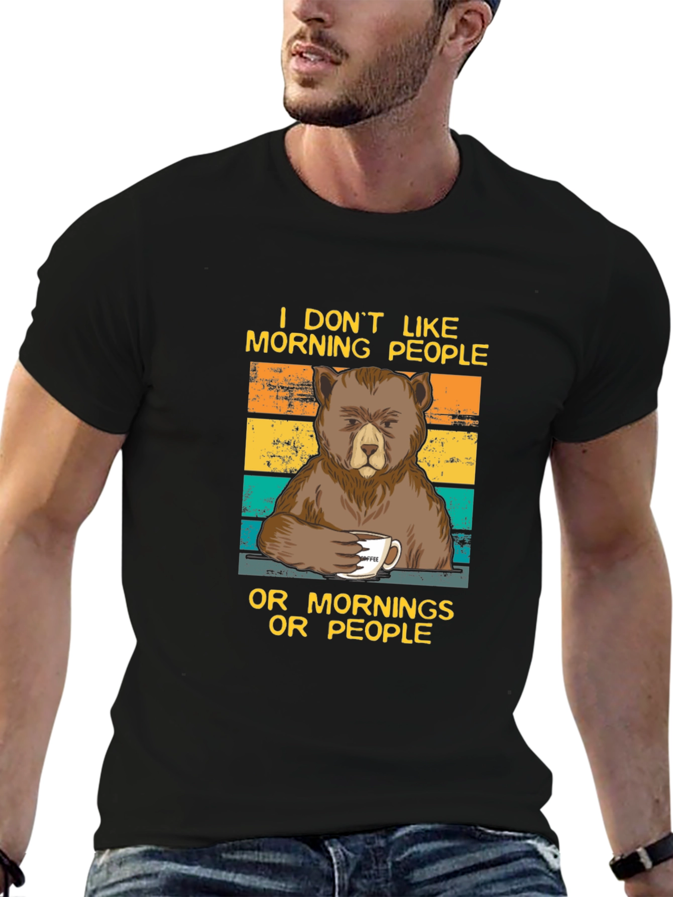 Black Funny Bear Coffee T-Shirt - I Don't Like Morning People Tee view 6