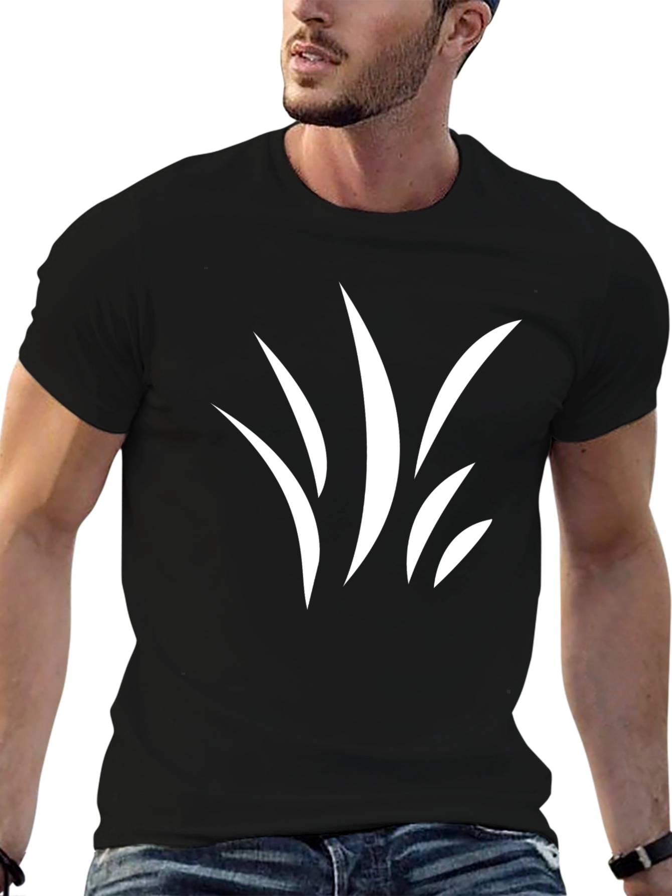 Black Black T-Shirt with Abstract White Design view 6