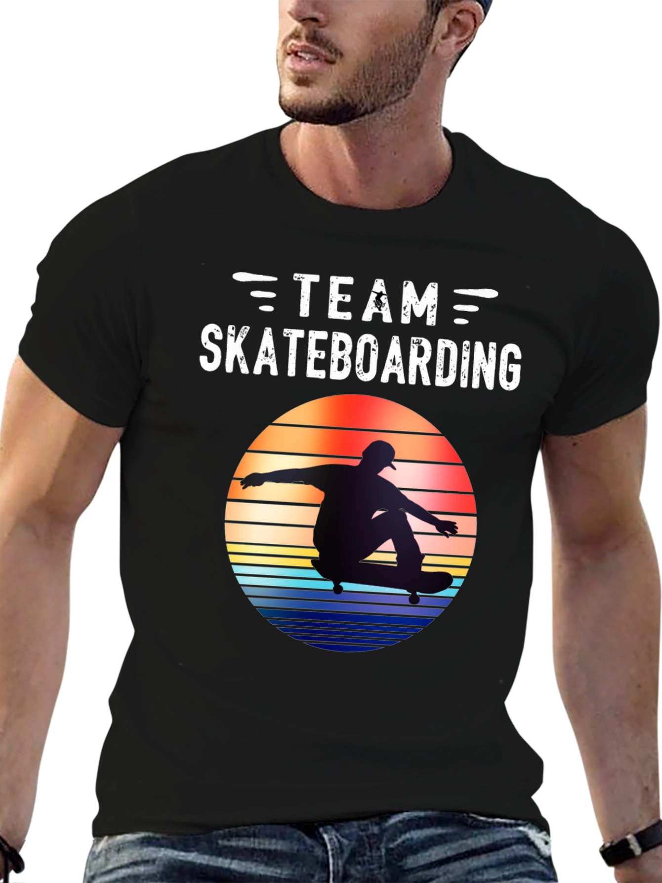 Black Team Skateboarding Graphic Tee - Retro Style view 6
