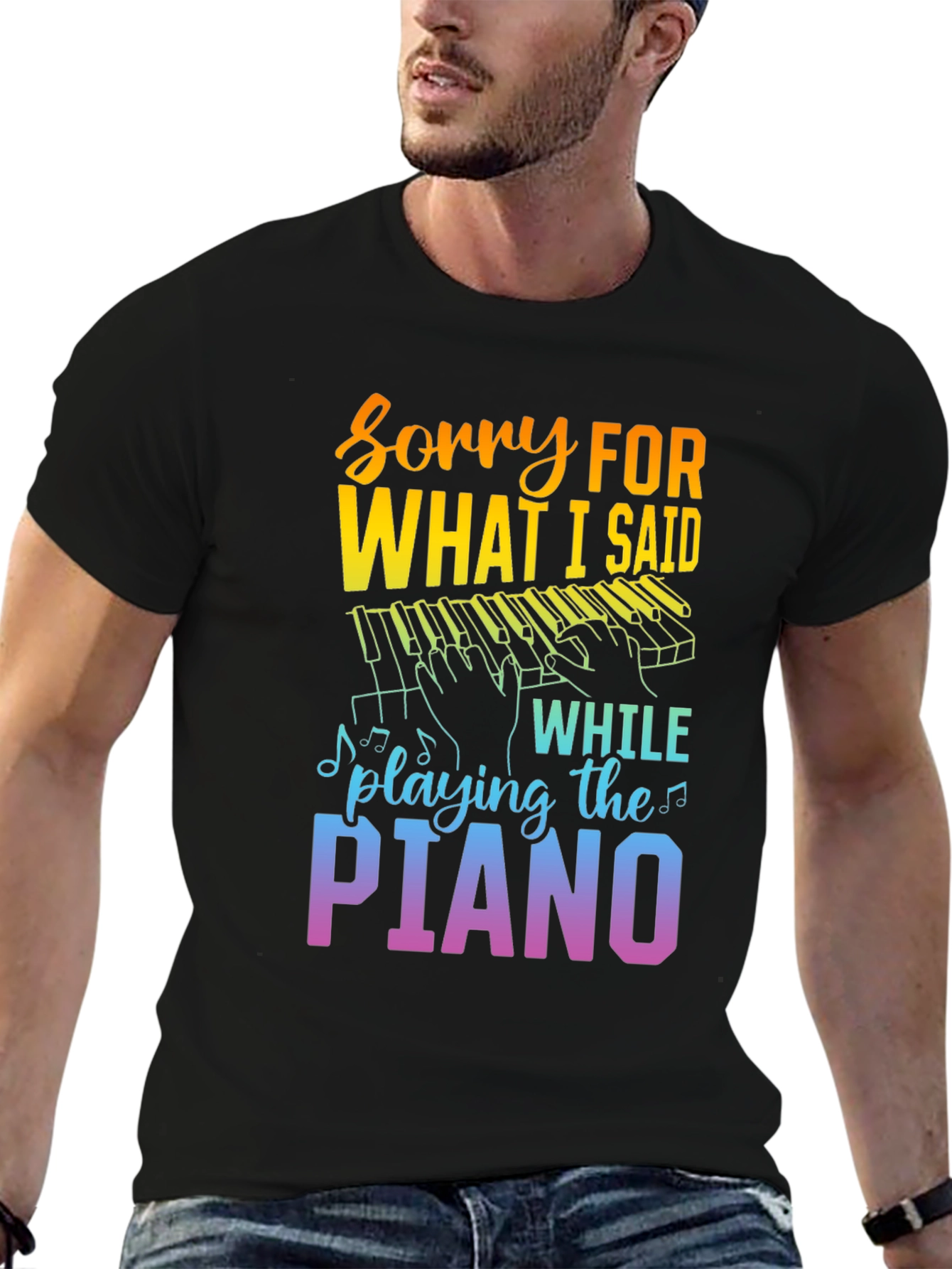 Black Sorry For What I Said Piano Player Graphic Tee view 6