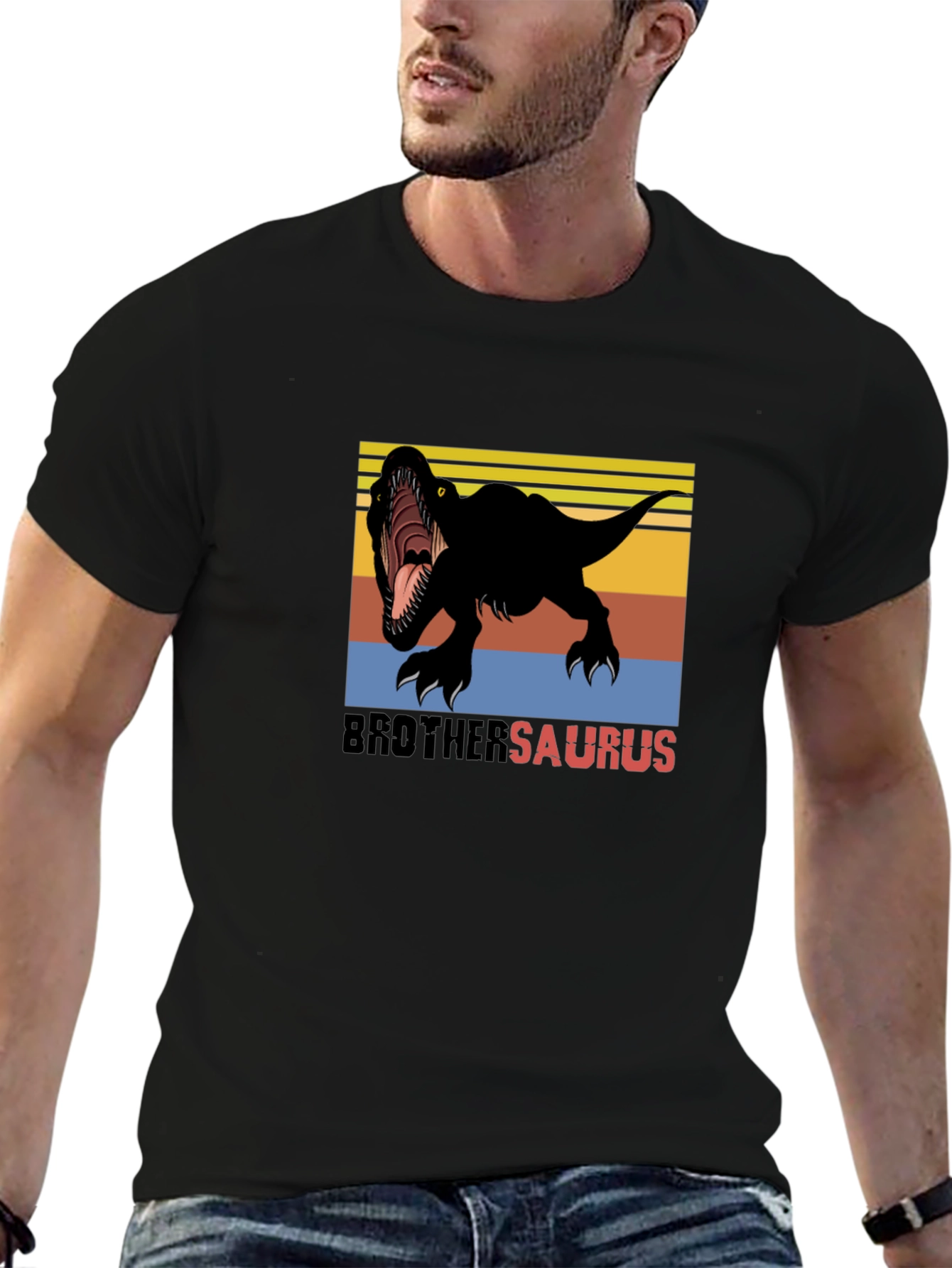 Black BrotherSaurus Dinosaur T-Shirt - Black view 6