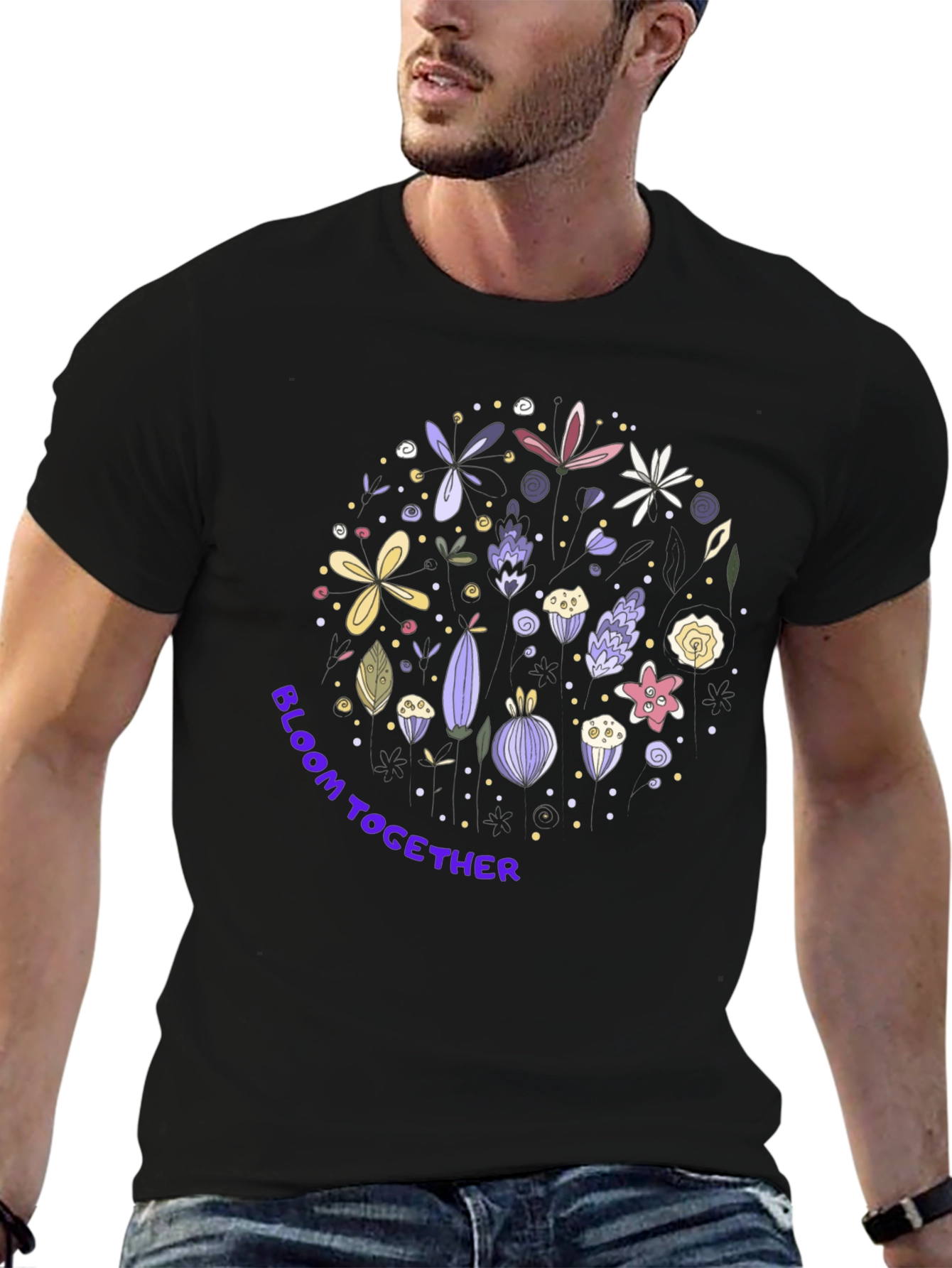 Black Bloom Together Graphic Tee - Stylish Floral Design view 6