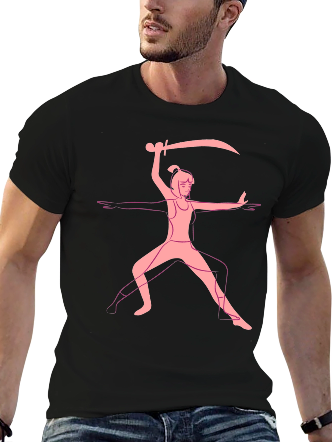 Black Warrior Pose Graphic Tee - Black view 6