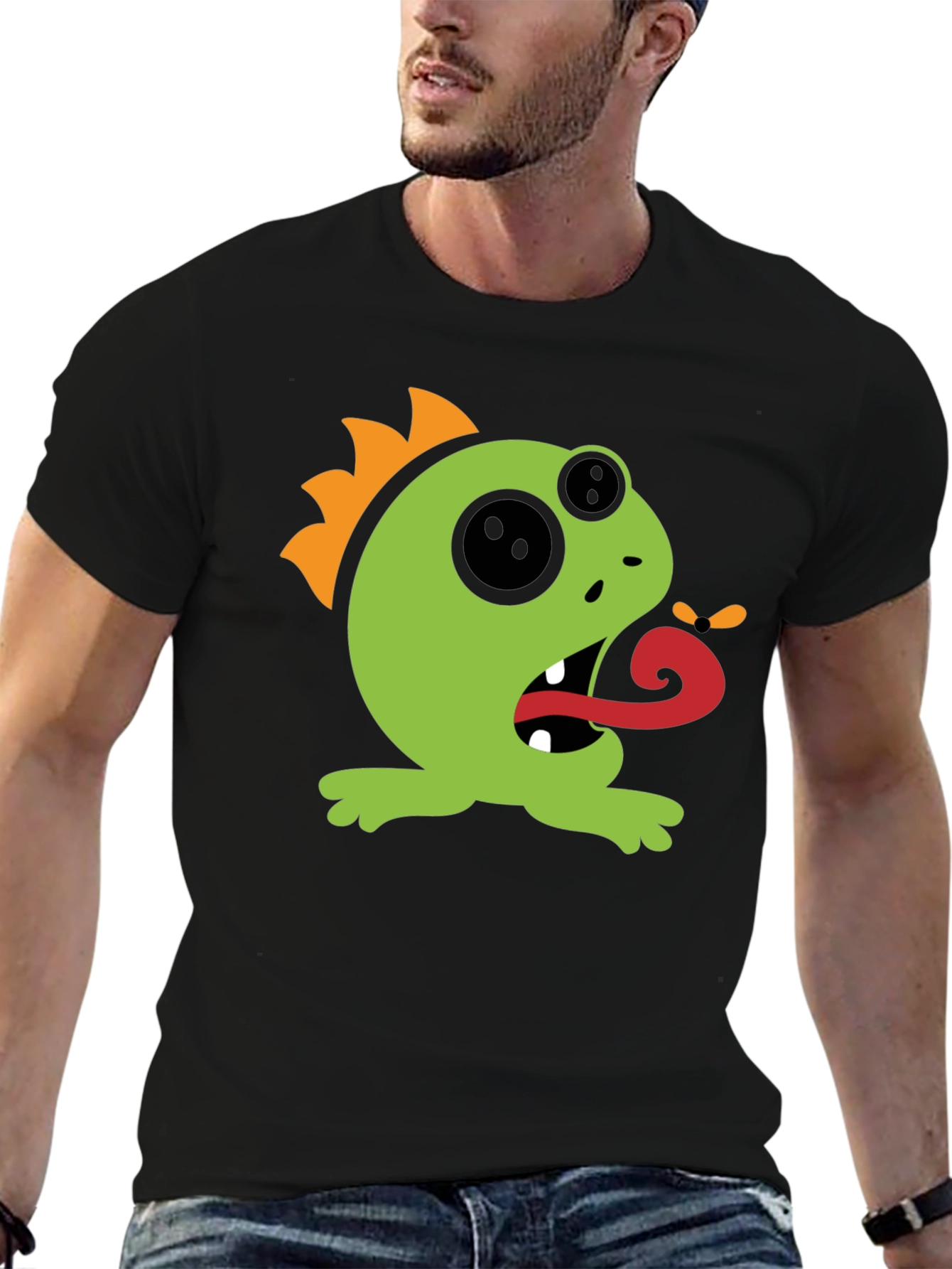 Black Monster Tongue Black T-Shirt - Fun Cartoon Graphic Tee view 6