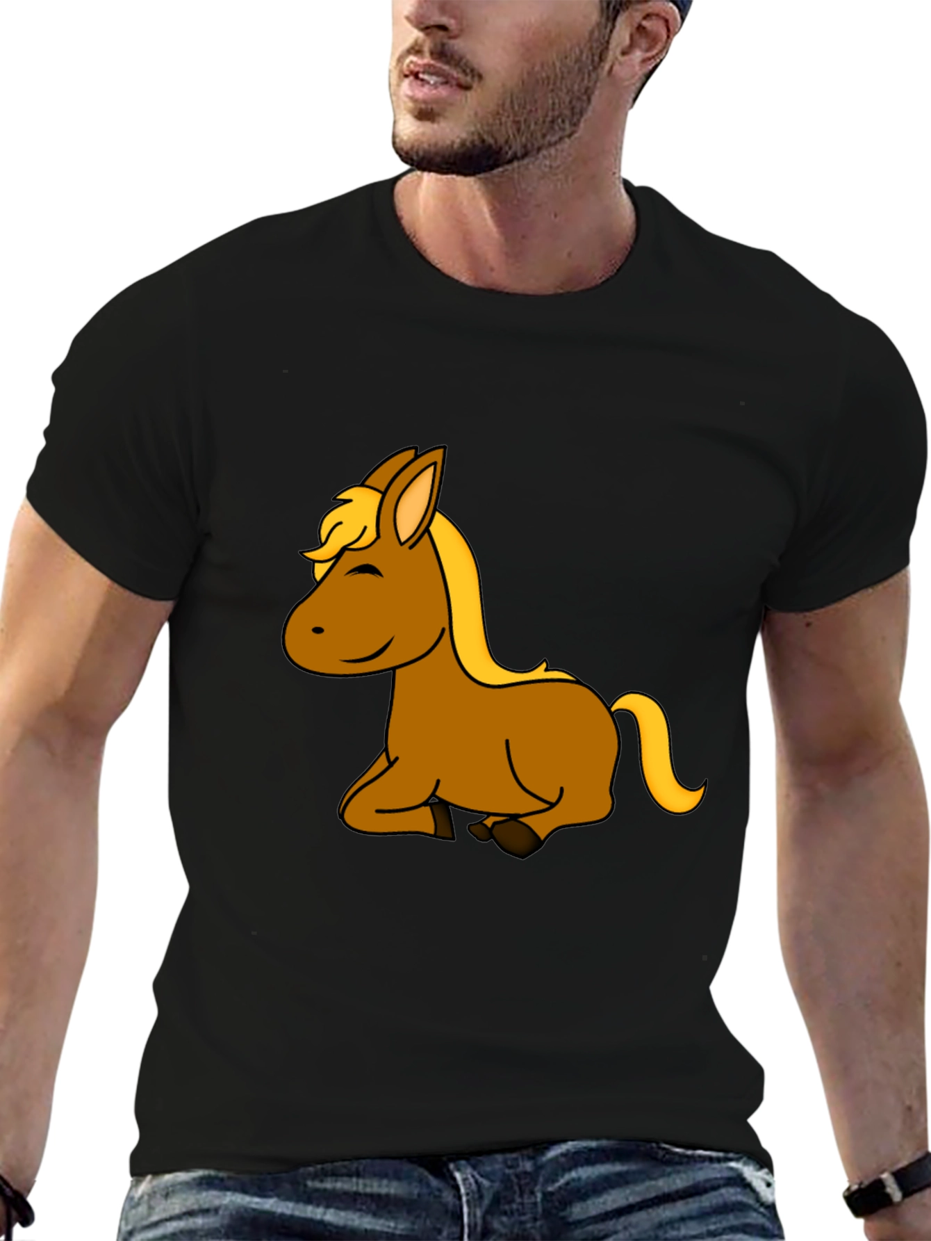 Black Cartoon Horse Graphic T-Shirt view 6