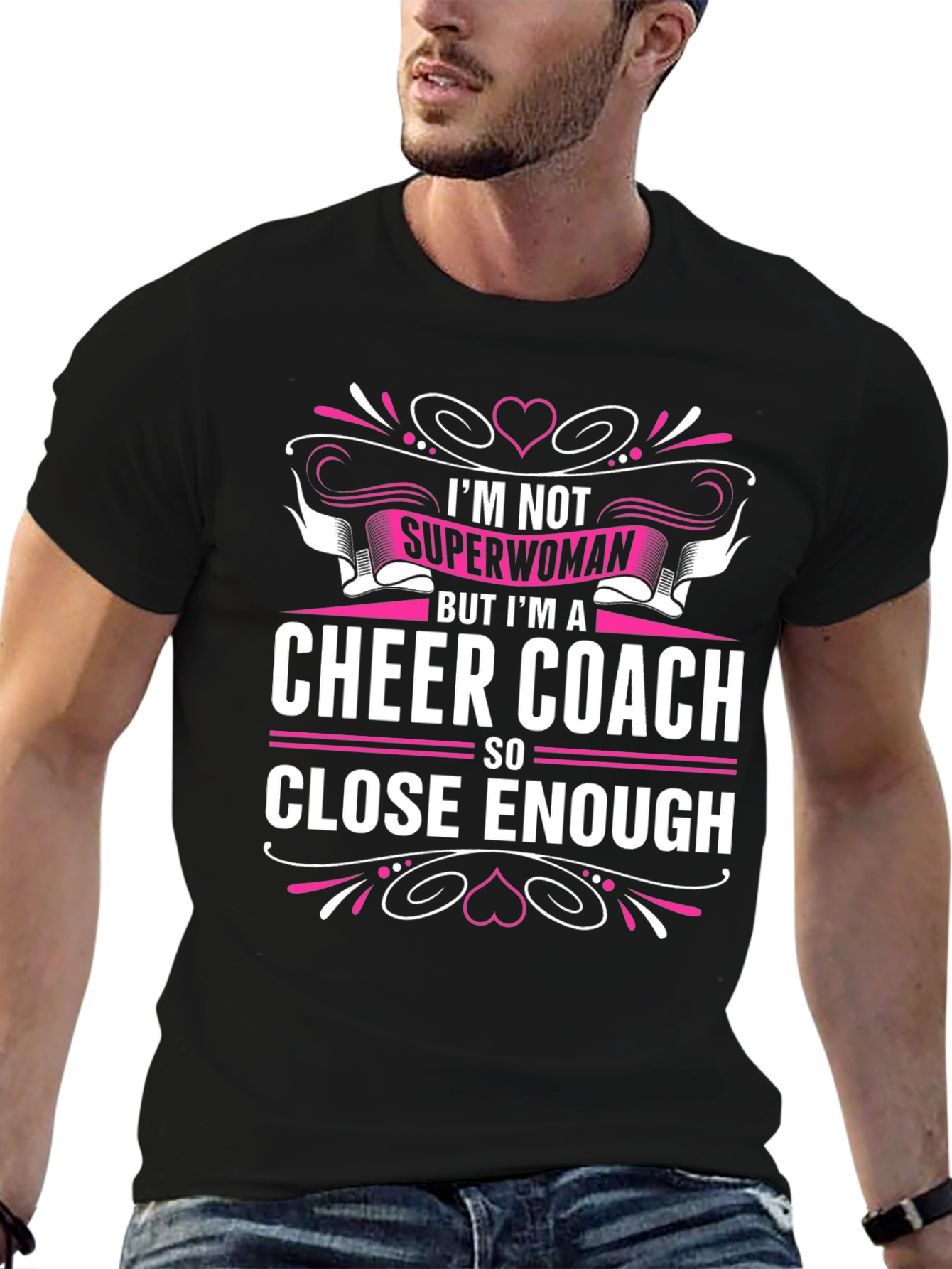 Black Cheer Coach Graphic Tee - Superwoman Close Enough T-Shirt view 6