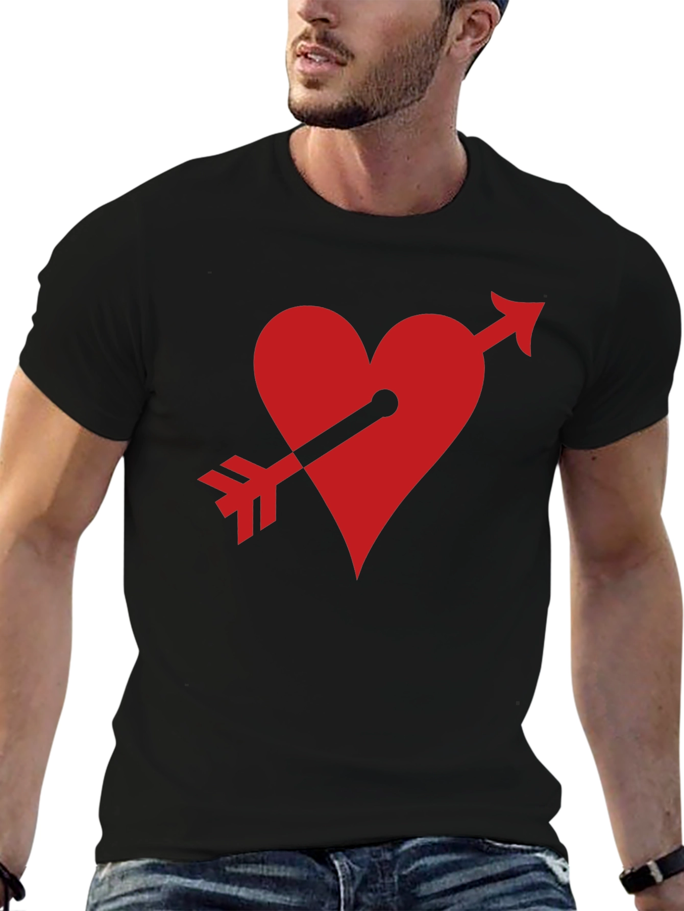 Black Heart Arrow Black T-Shirt Valentine's Gift view 6
