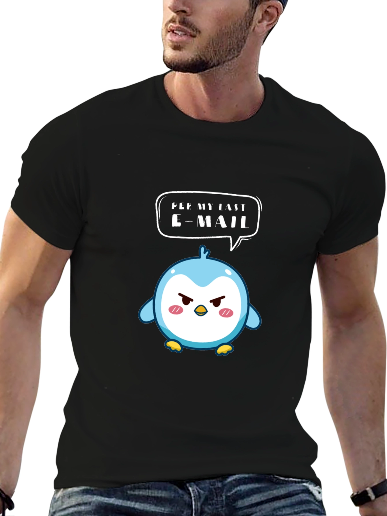 Black Angry Email Penguin Graphic T-Shirt view 6