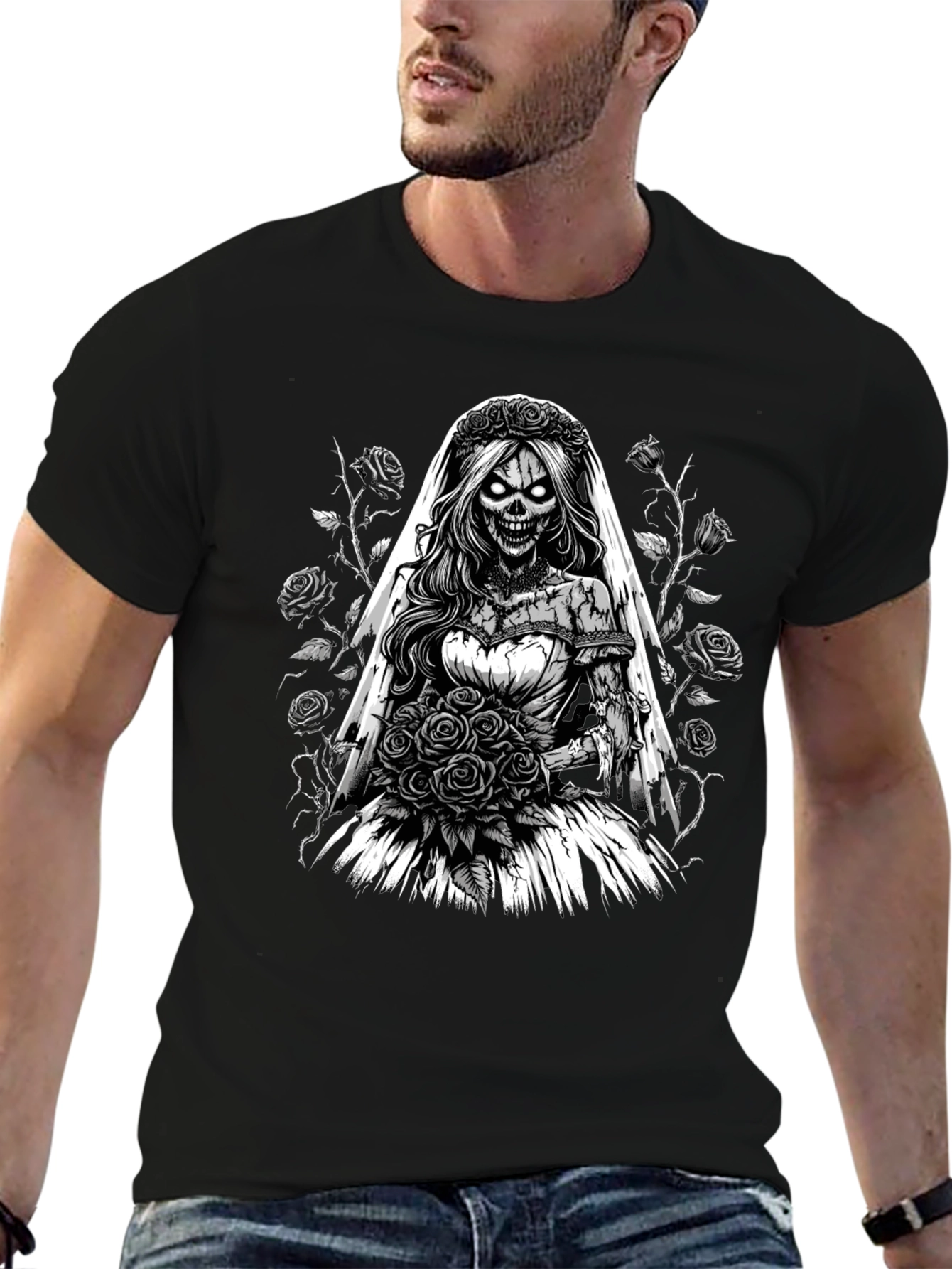 Black Zombie Bride T-Shirt - Unique Gothic Design view 6