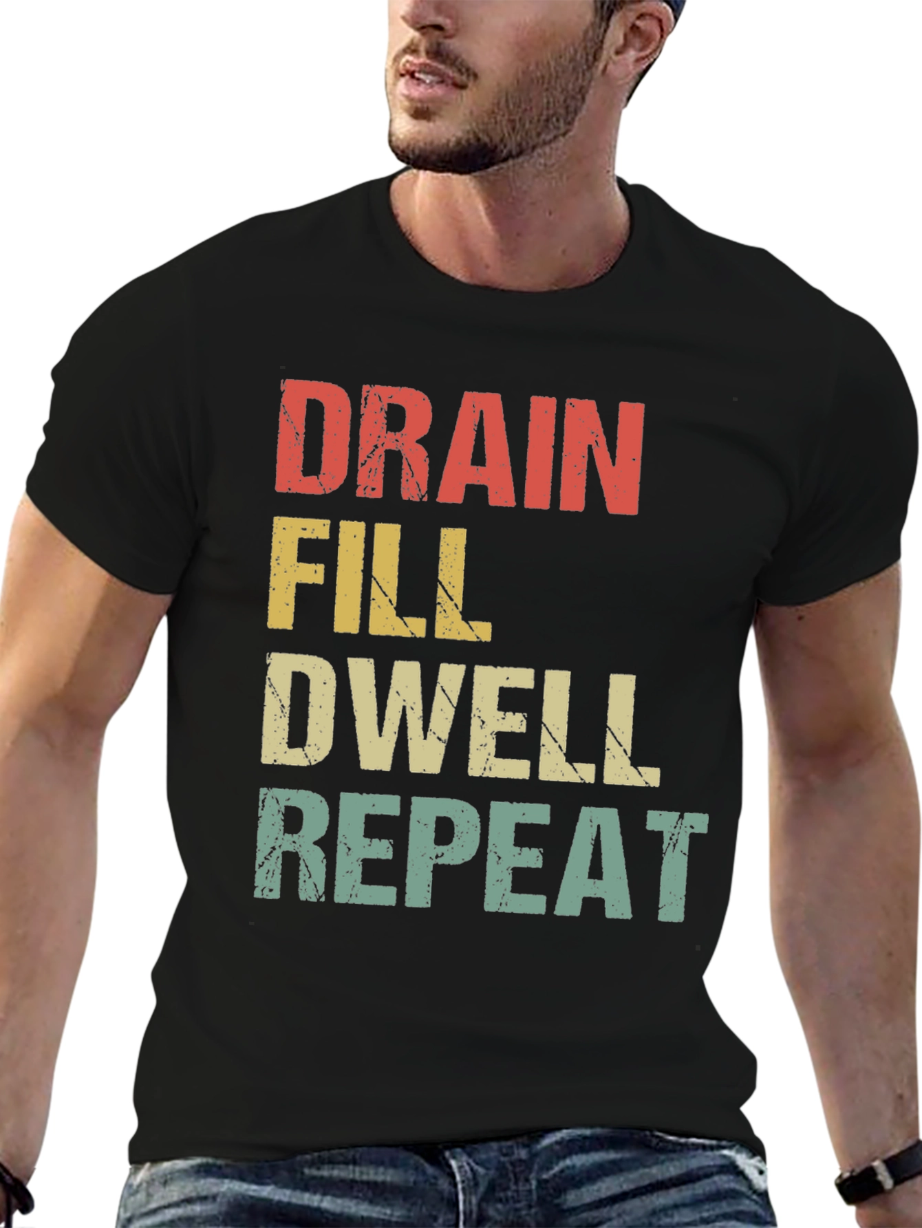 Black Drain, Fill, Dwell, Repeat Graphic T-Shirt view 6