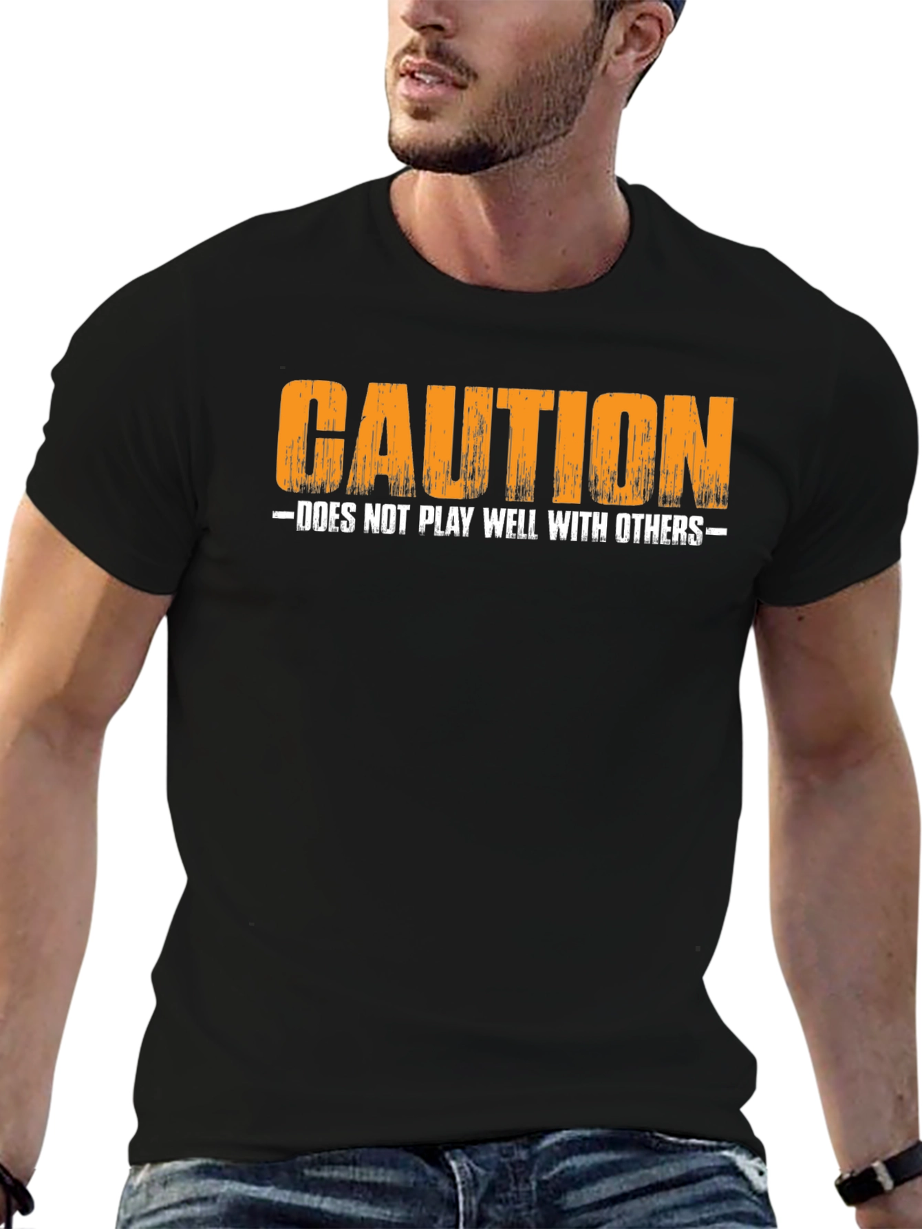 Black Caution: Does Not Play Well With Others T-Shirt view 6