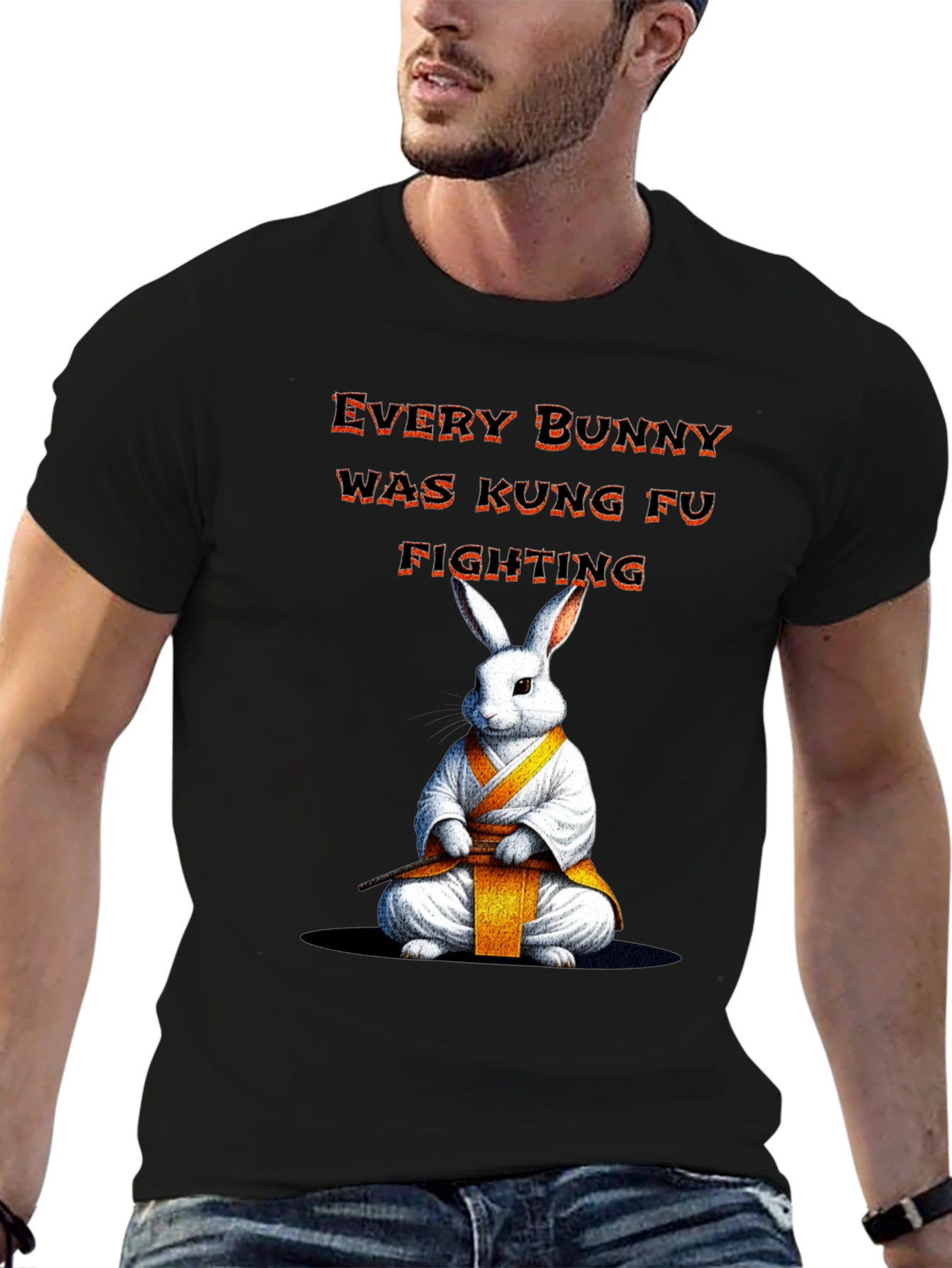 Black Kung Fu Bunny T-Shirt - Every Bunny Was Kung Fu Fighting view 6
