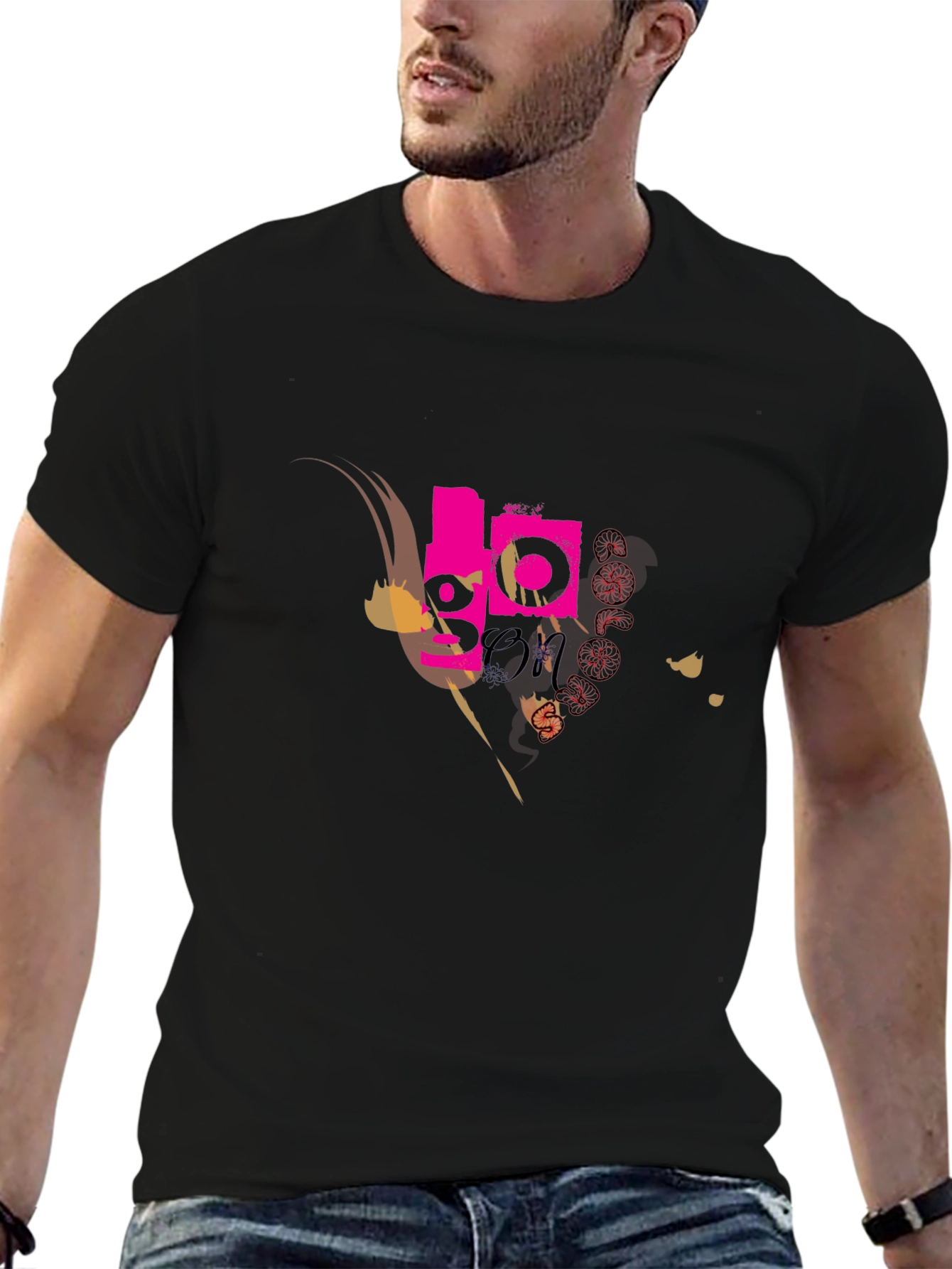 Black Abstract Graphic Print Black T-Shirt view 6