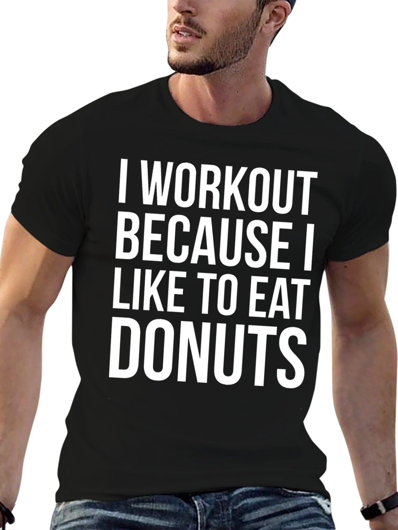 Black Workout for Donuts T-Shirt - Black, Cotton Blend view 6