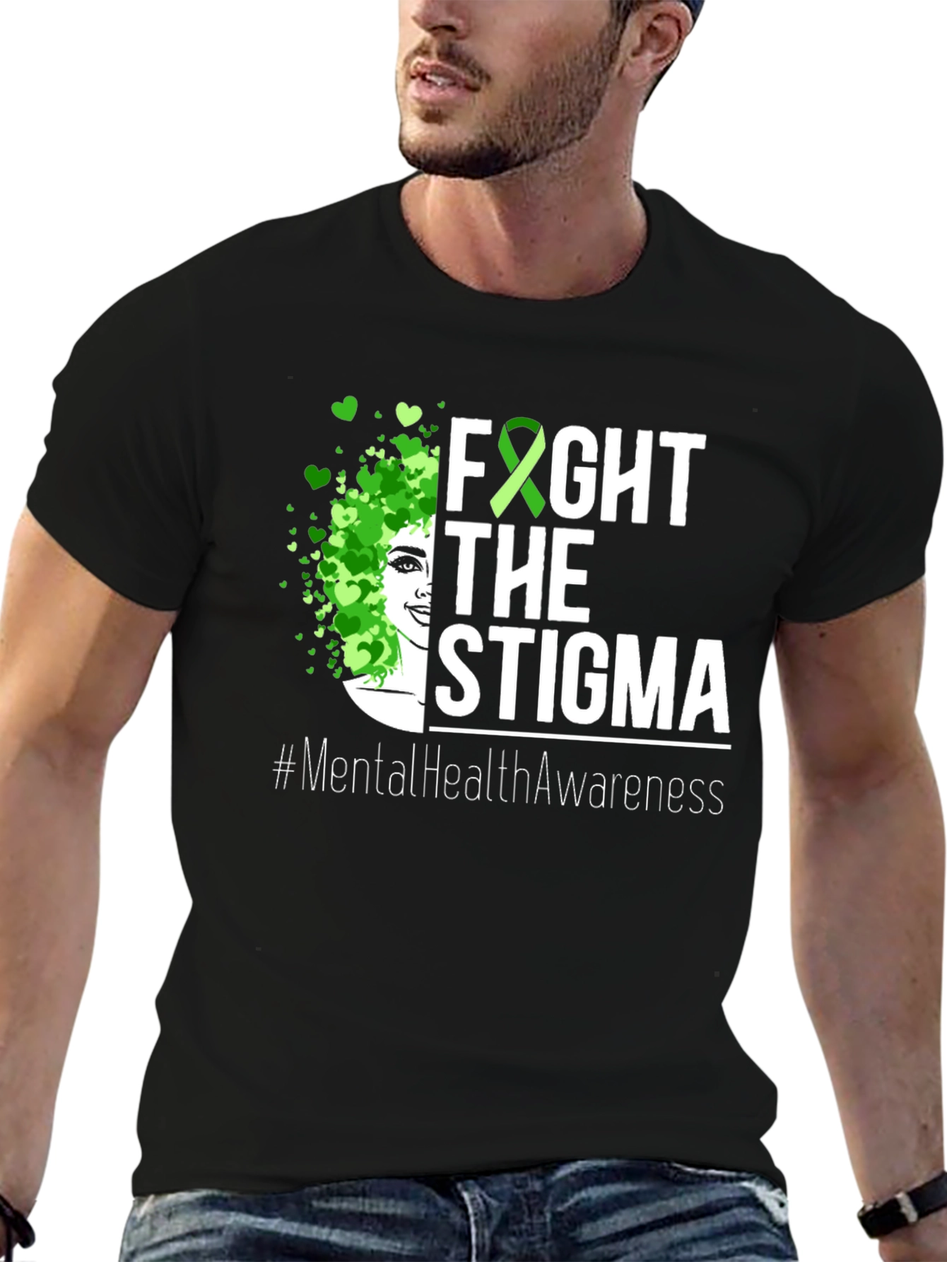 Black Fight the Stigma Mental Health Awareness Tee view 6
