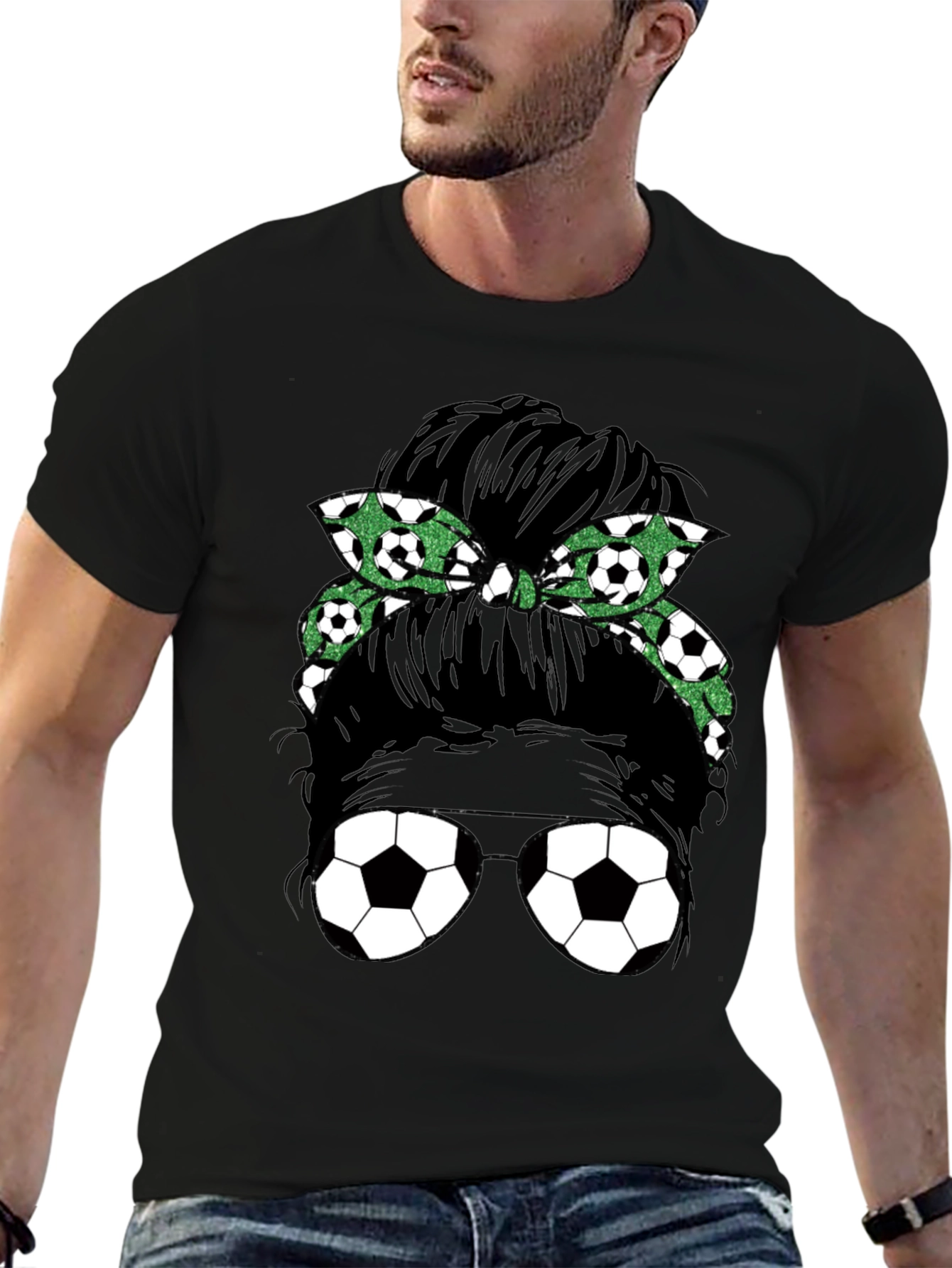 Black Soccer Mom Messy Bun Graphic Tee - Black view 6