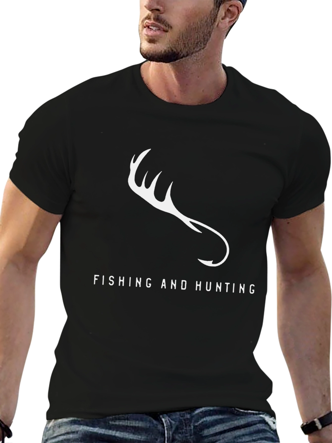 Black Fishing & Hunting Graphic Tee - Black Cotton T-Shirt view 6