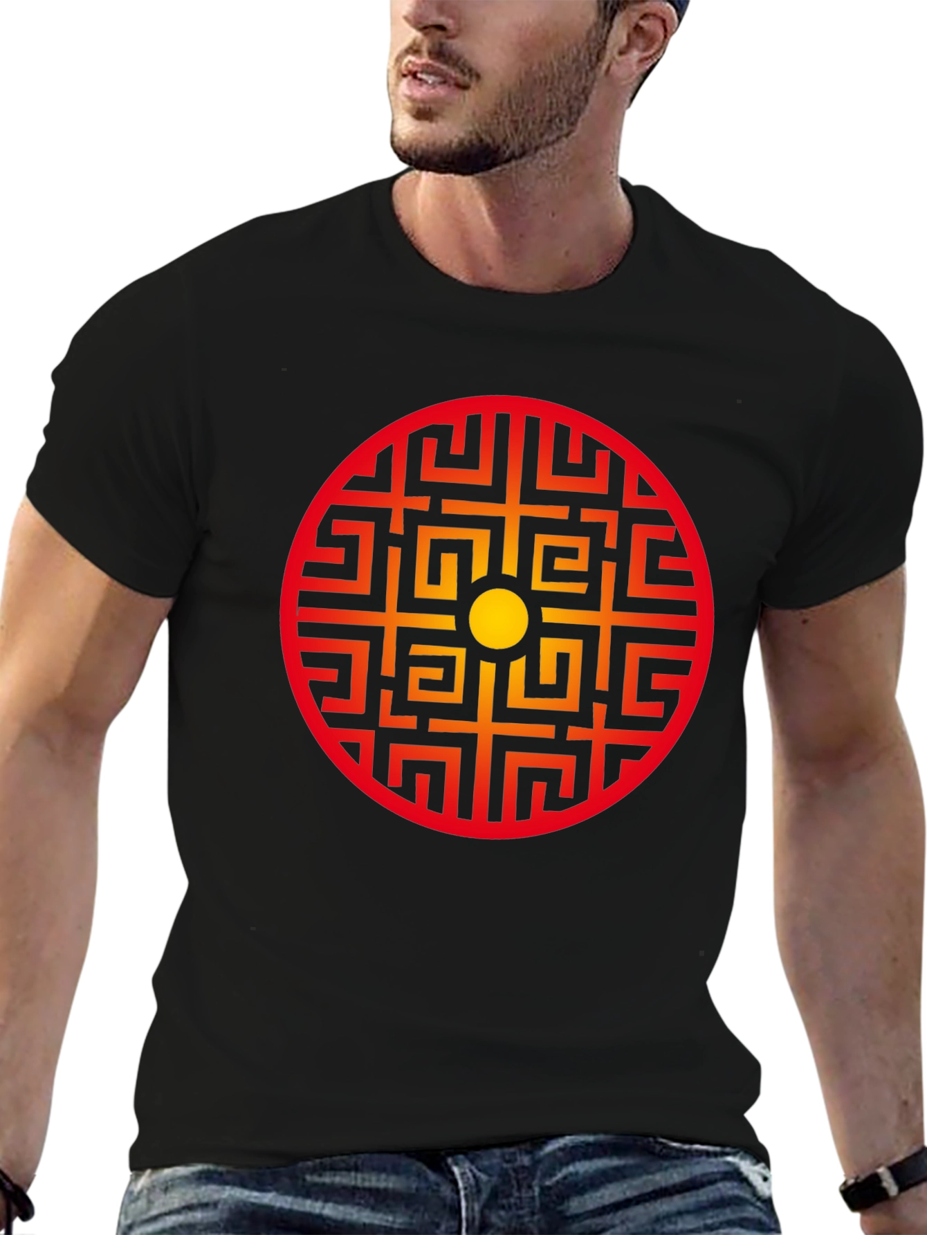 Black Geometric Circle Graphic Tee - Stylish Black Shirt view 6