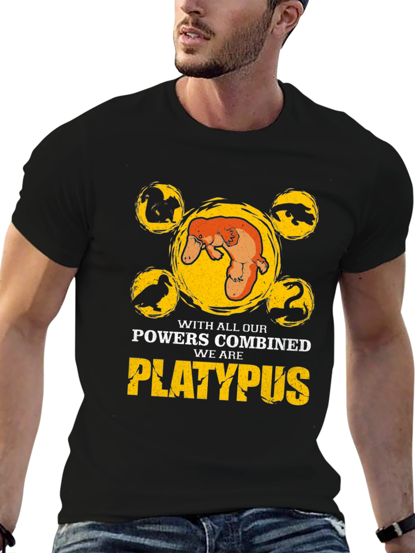 Black Platypus Powers Combined T-Shirt - Black Cotton Tee view 6