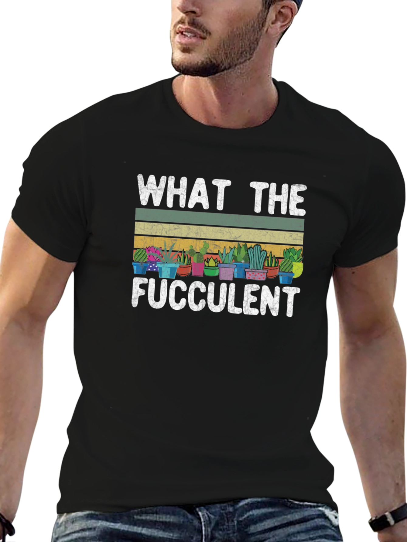 Black What The Fucculent T-Shirt - Funny Plant Lover Tee view 6