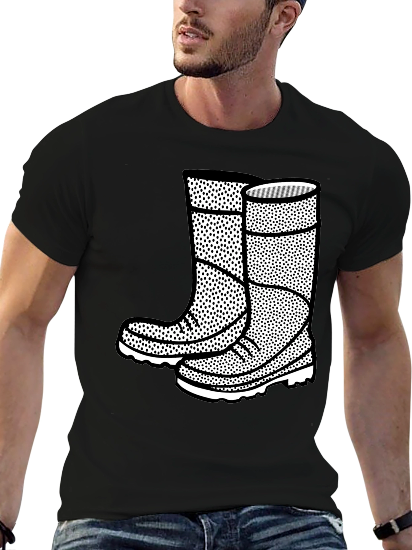Black Graphic Tee: Rain Boots Design view 6
