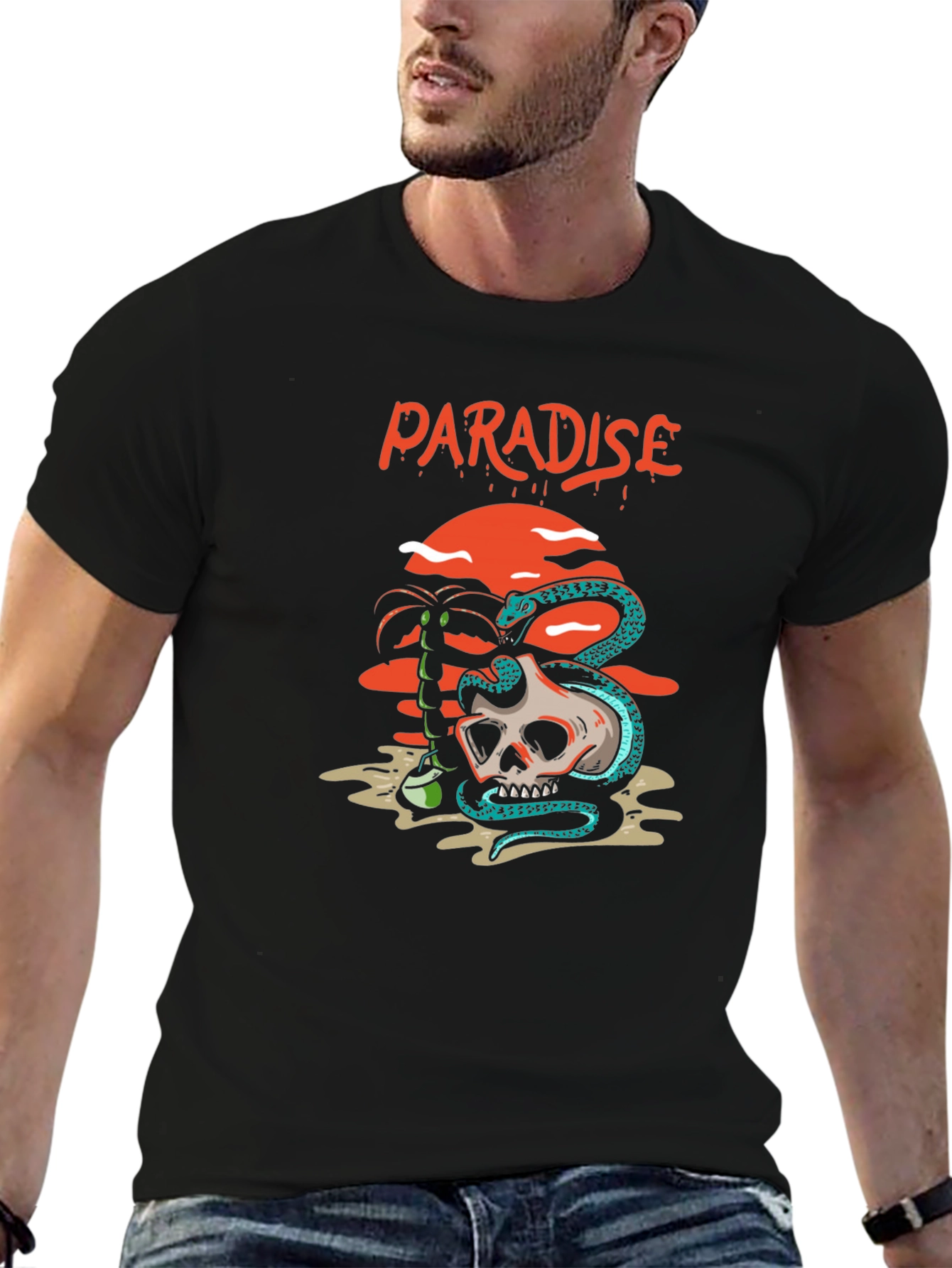 Black Paradise Skull & Snake Graphic Tee view 6