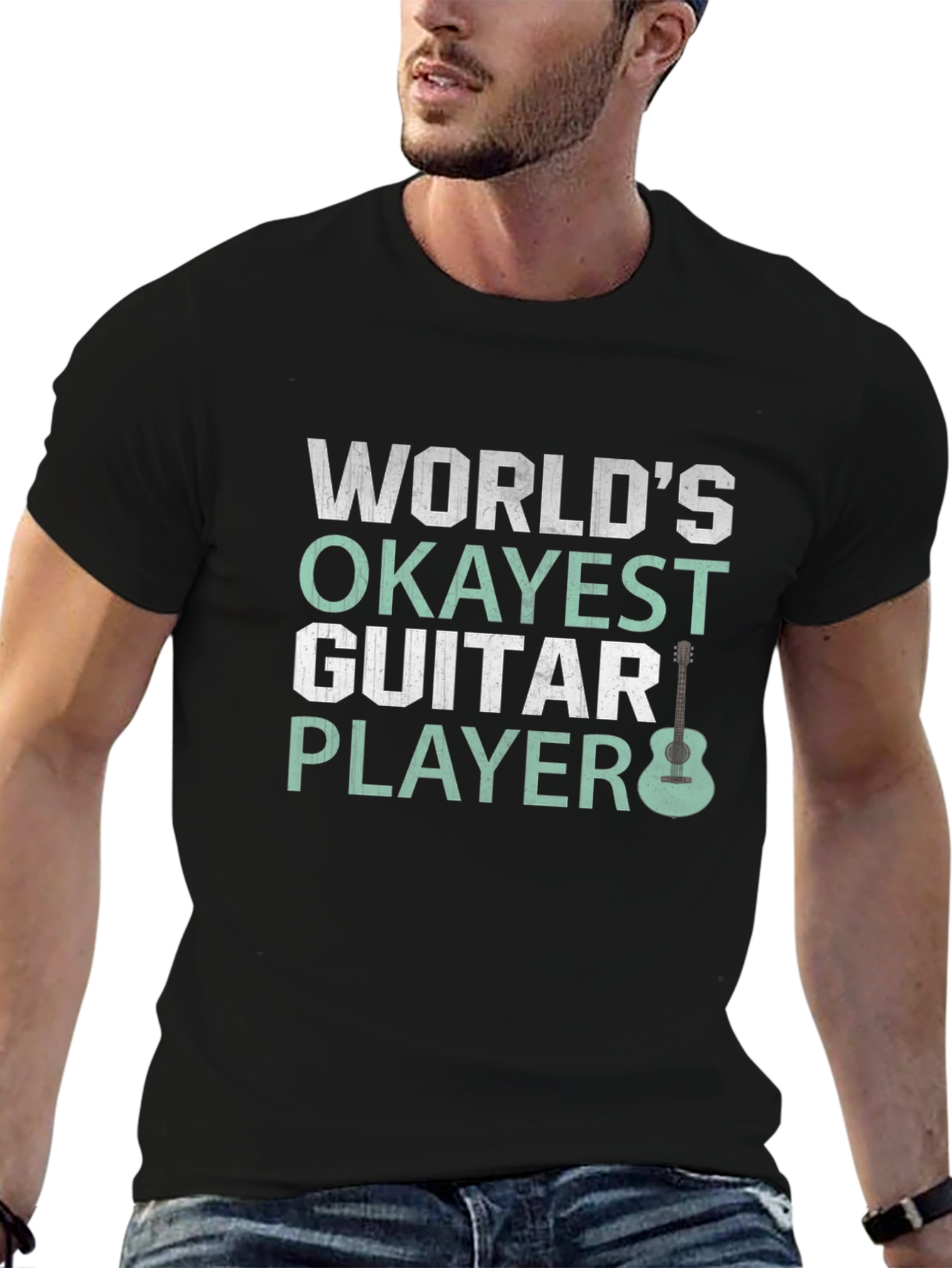 Black World's Okayest Guitar Player Black T-Shirt view 6