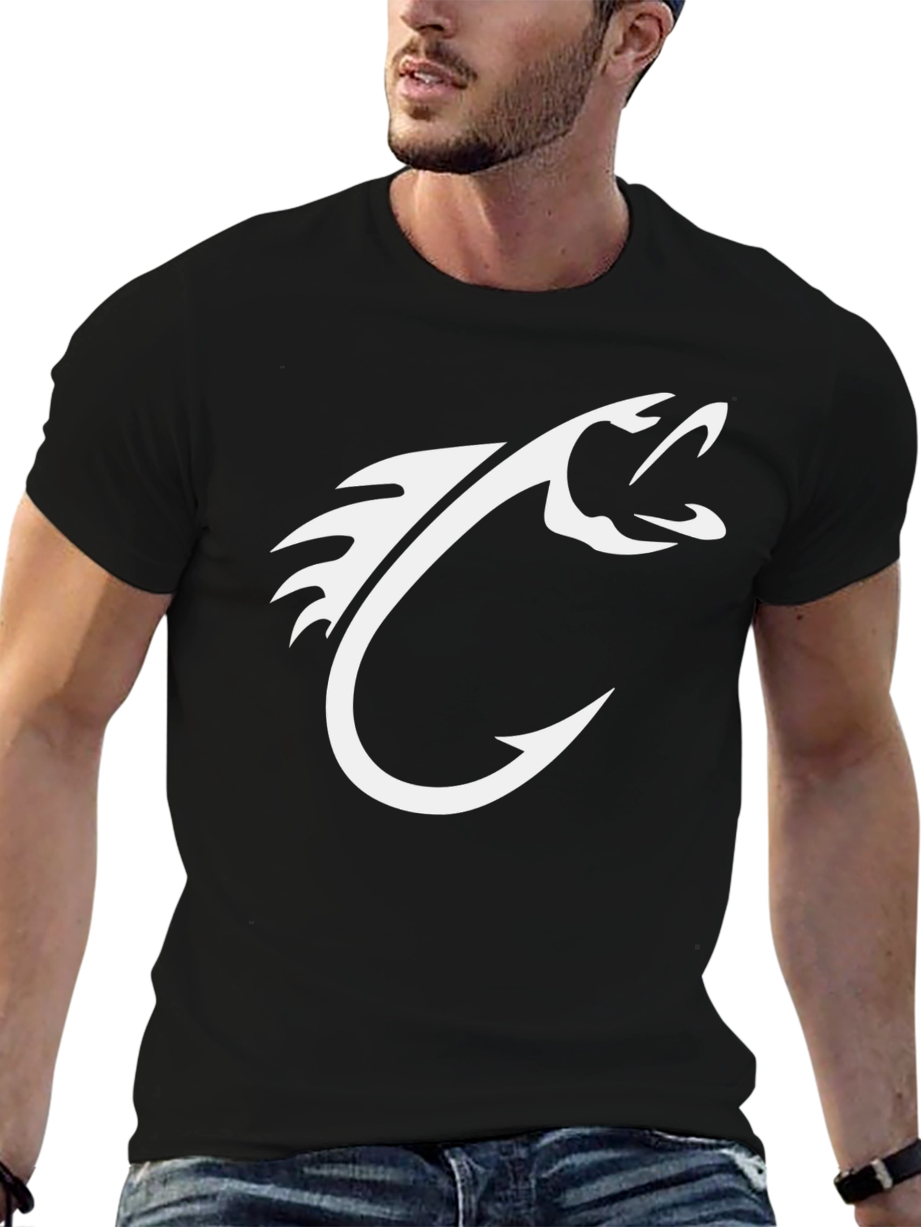 Black Fish Hook Graphic Tee - Black Cotton T-Shirt view 6