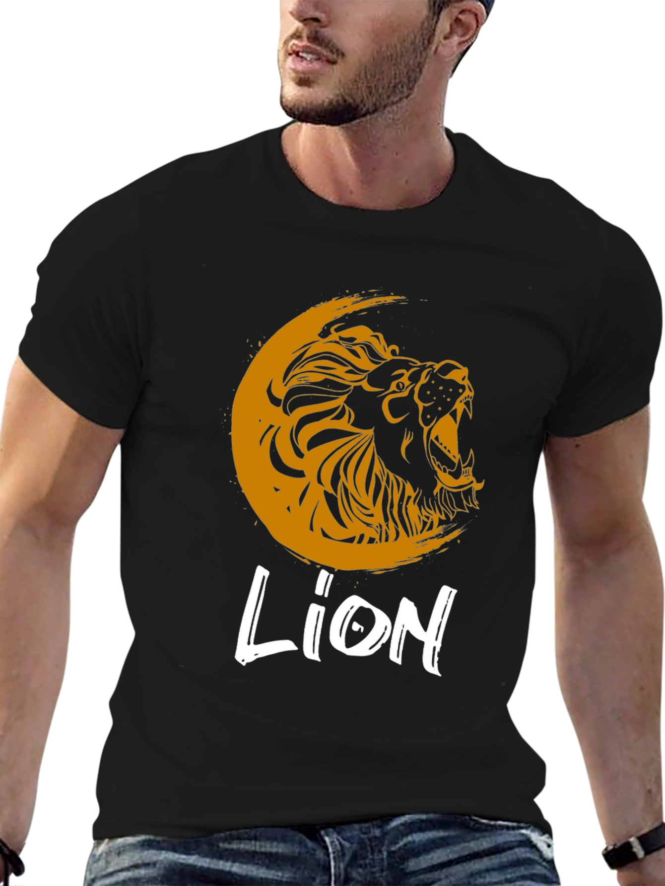 Black Lion Graphic Print Crew Neck T-Shirt view 6
