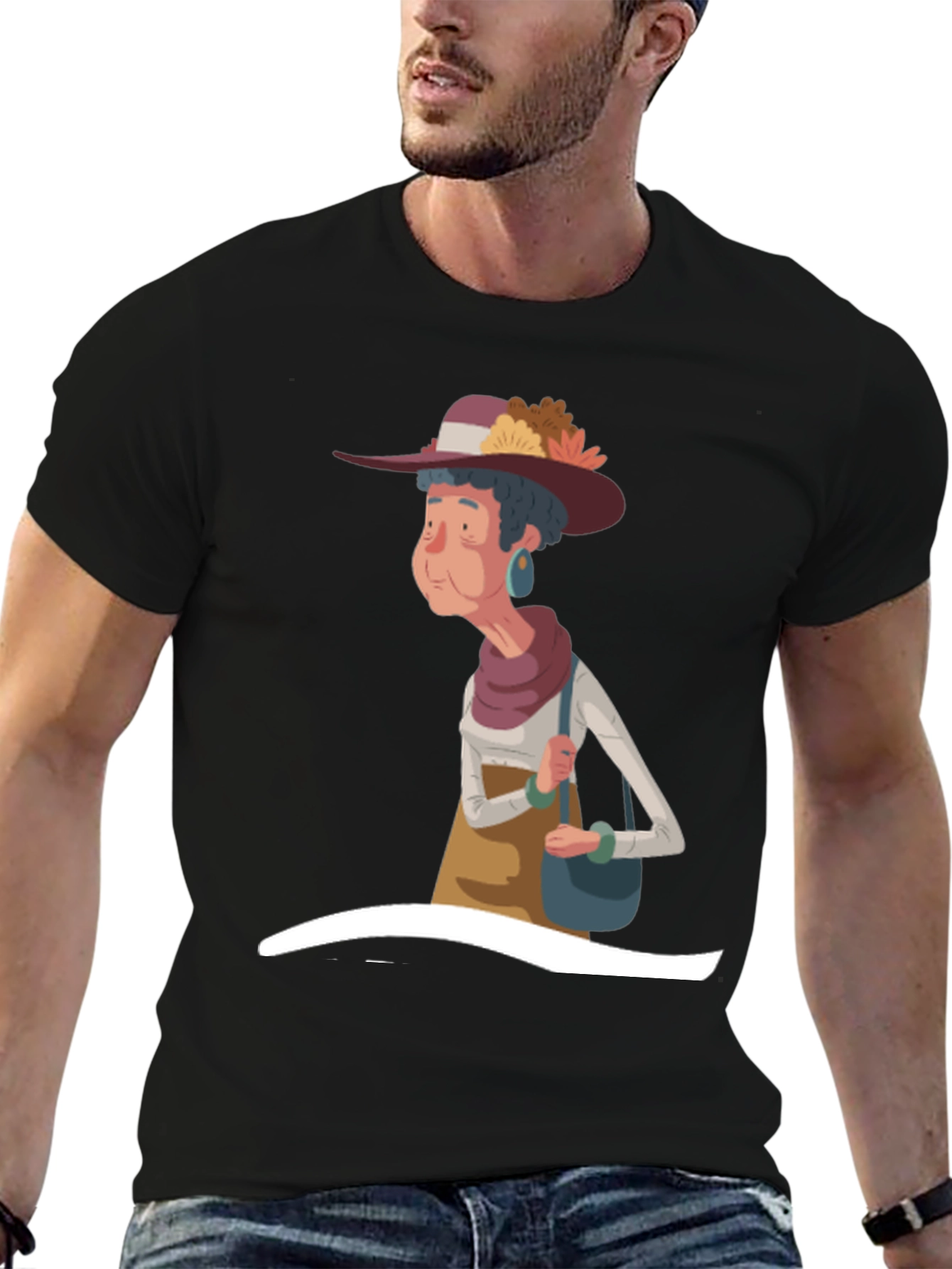 Black Stylish Cartoon Granny Graphic T-Shirt view 6