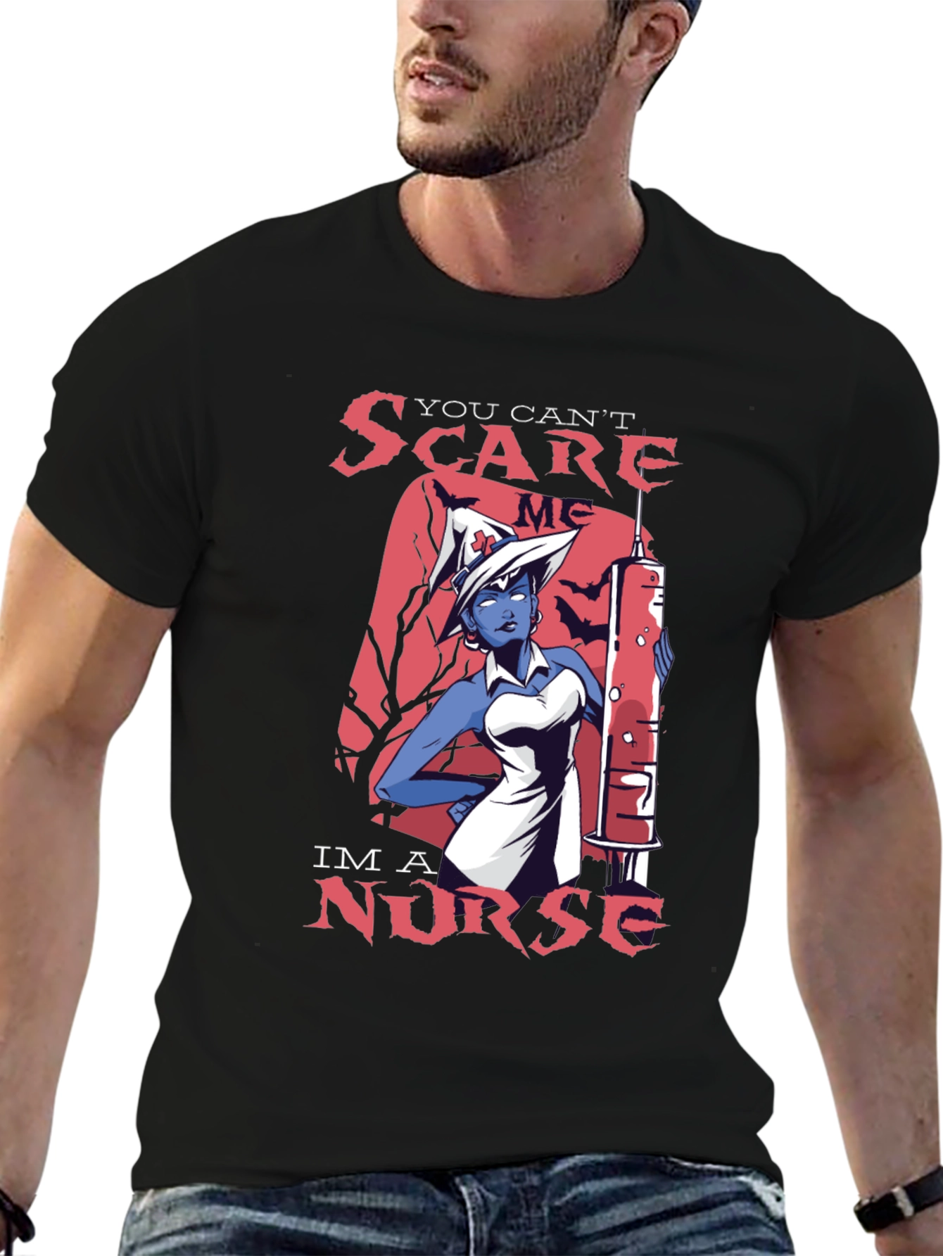 Black You Can't Scare Me, I'm a Nurse T-Shirt view 6