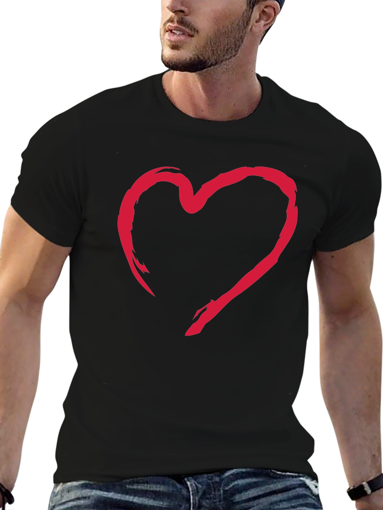 Black Bold Heart Graphic Tee - Black Cotton Casual Shirt view 6