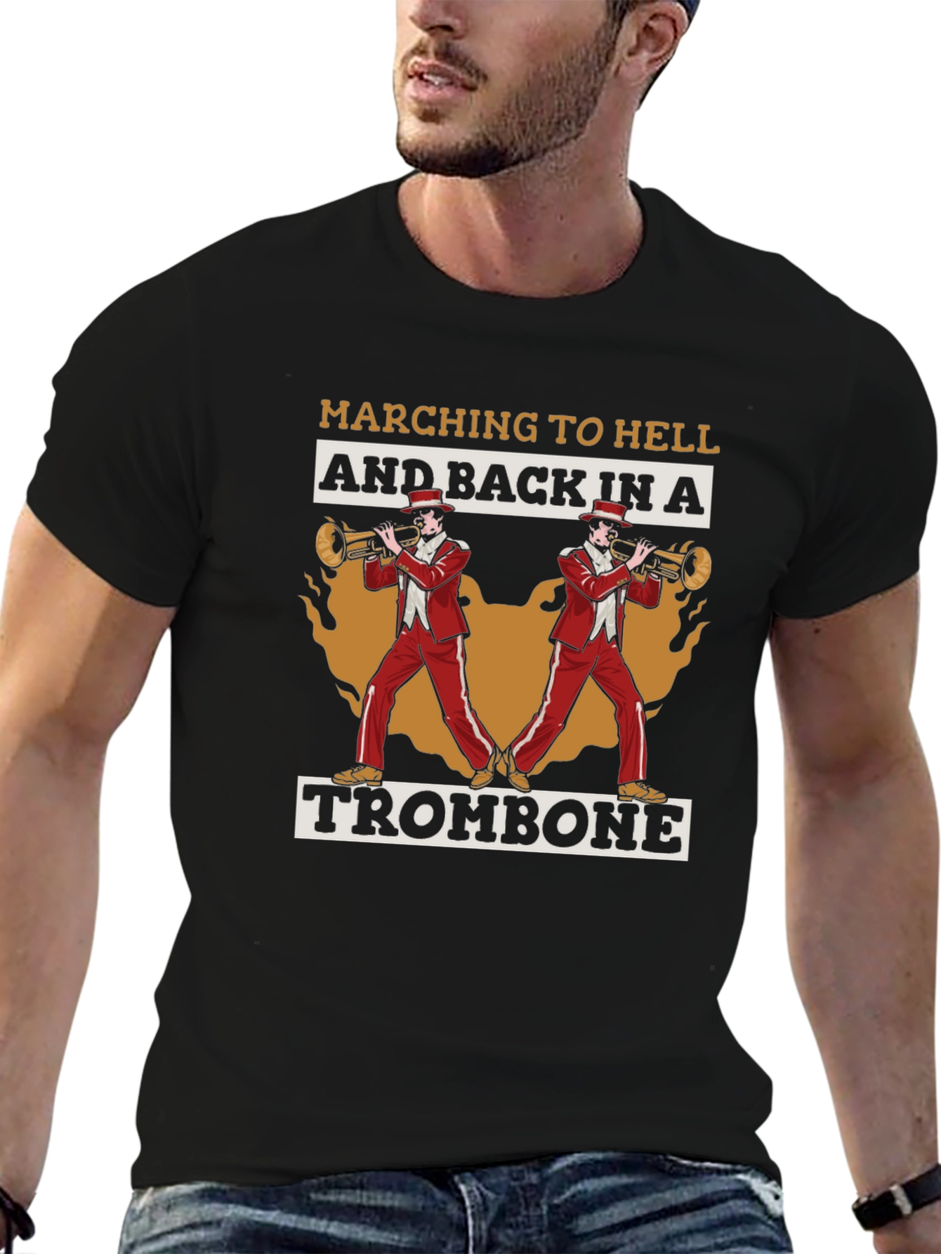 Black Marching To Hell Trombone T-Shirt view 6