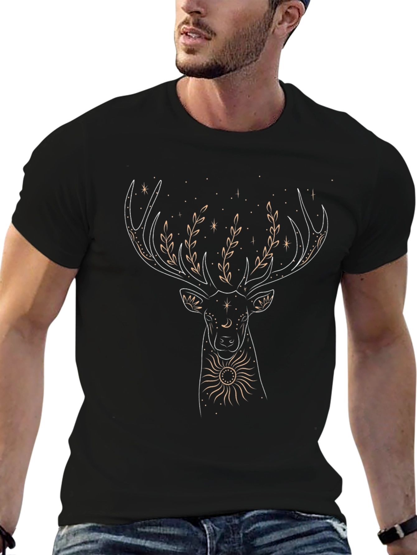 Black Celestial Deer Graphic Tee view 6