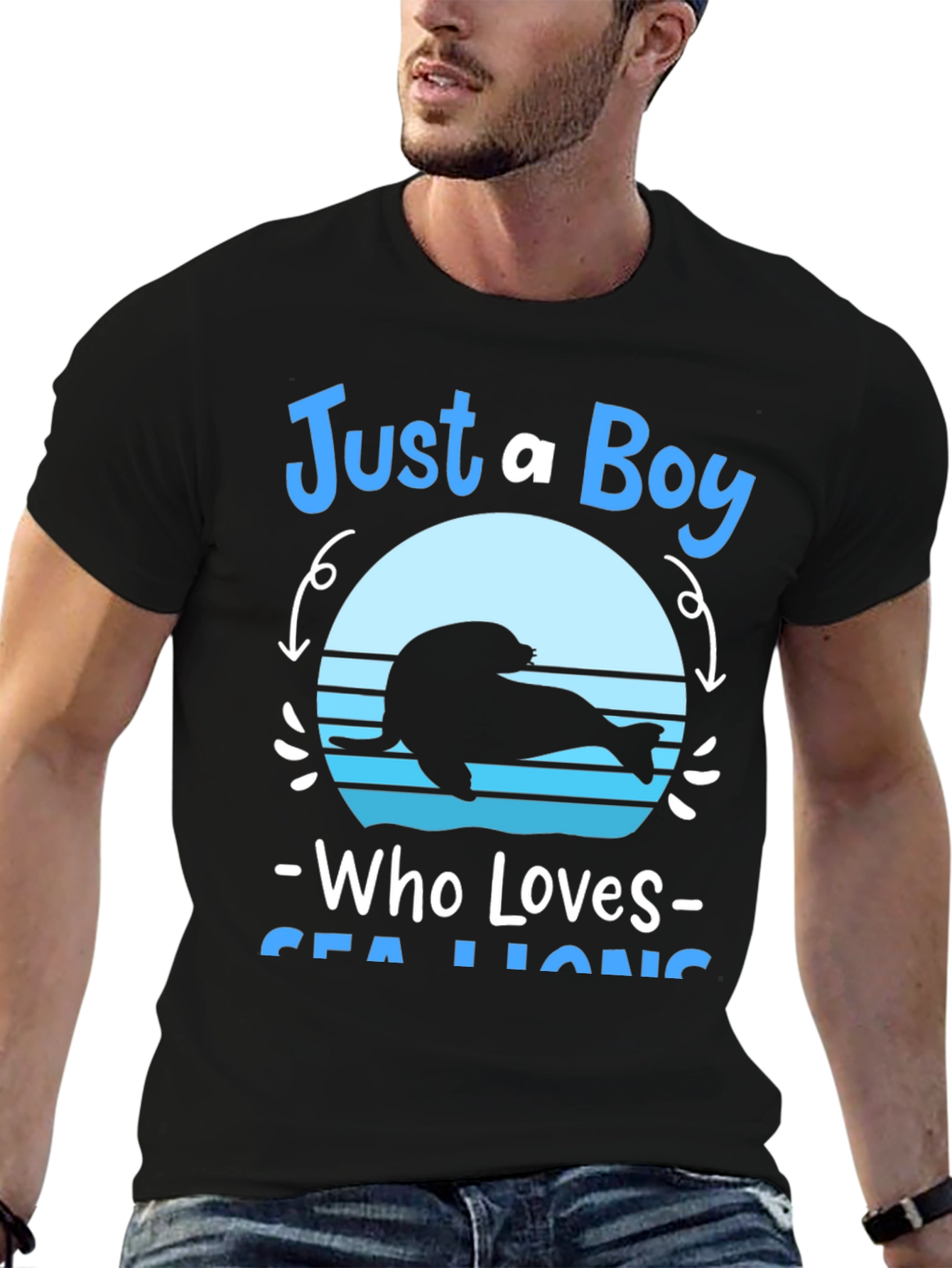 Black Just A Boy Who Loves Sea Lions Graphic Tee view 6