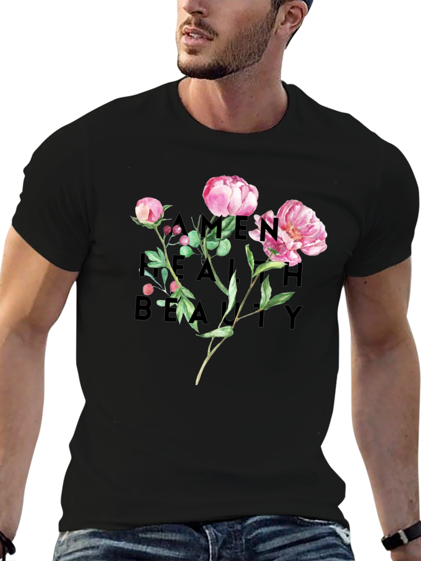 Black Floral Graphic Print Black T-Shirt view 6