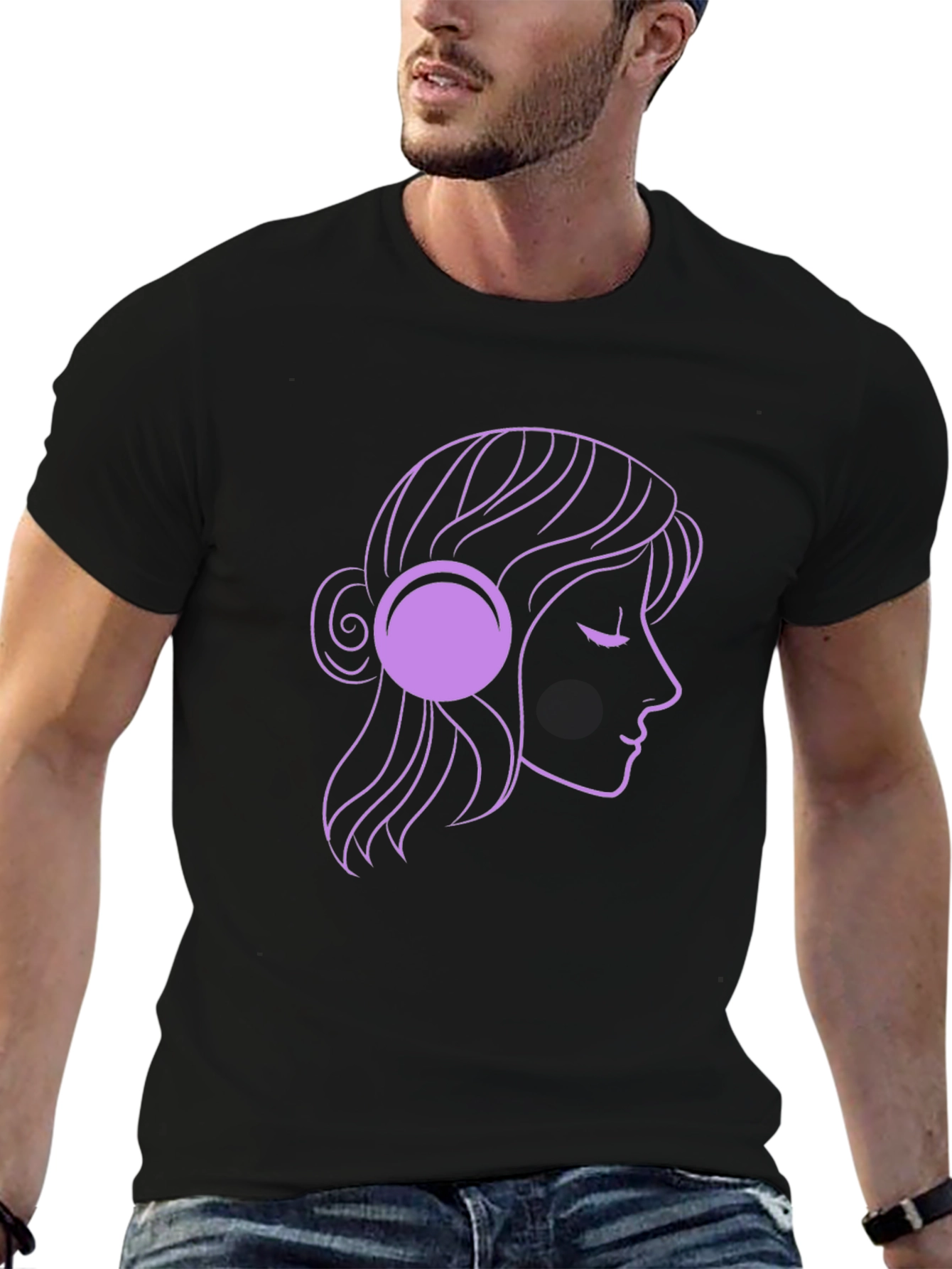 Black Woman with Headphones Graphic Tee - Black view 6