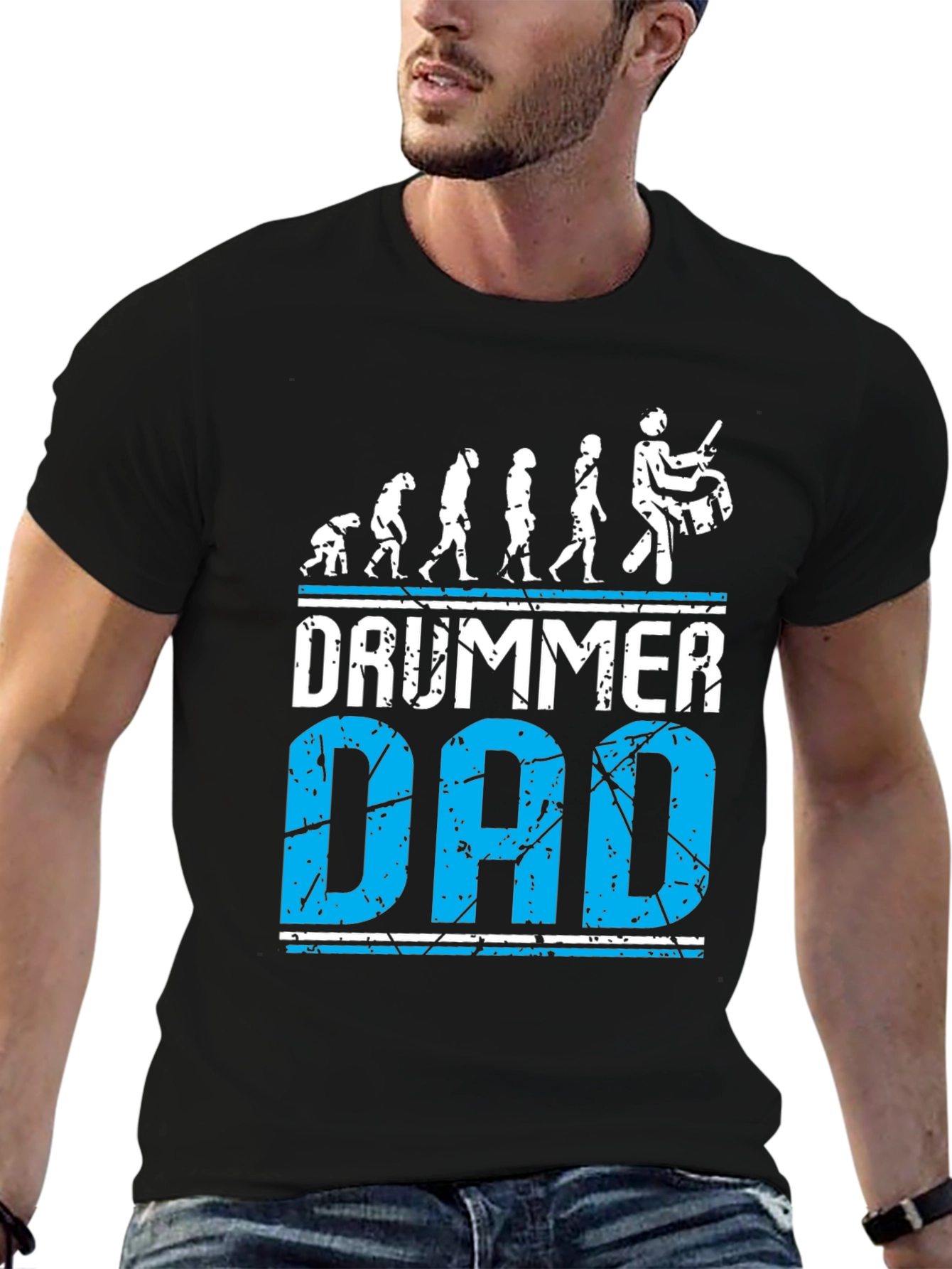Black Drummer Dad Evolution Graphic Tee - Black Cotton T-Shirt view 6
