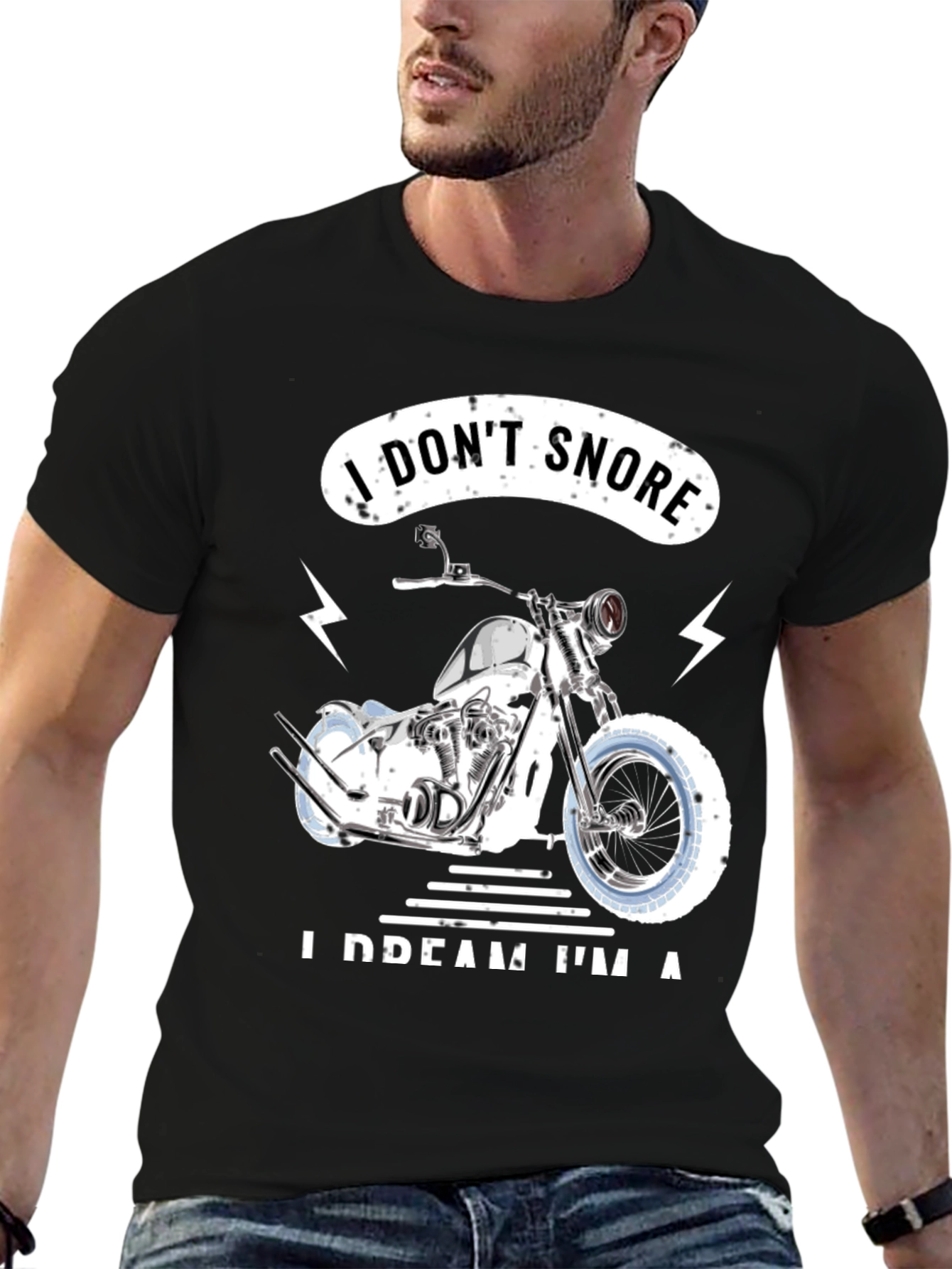 Black I Don't Snore, I Dream I'm A Motorcycle Black T-Shirt view 6