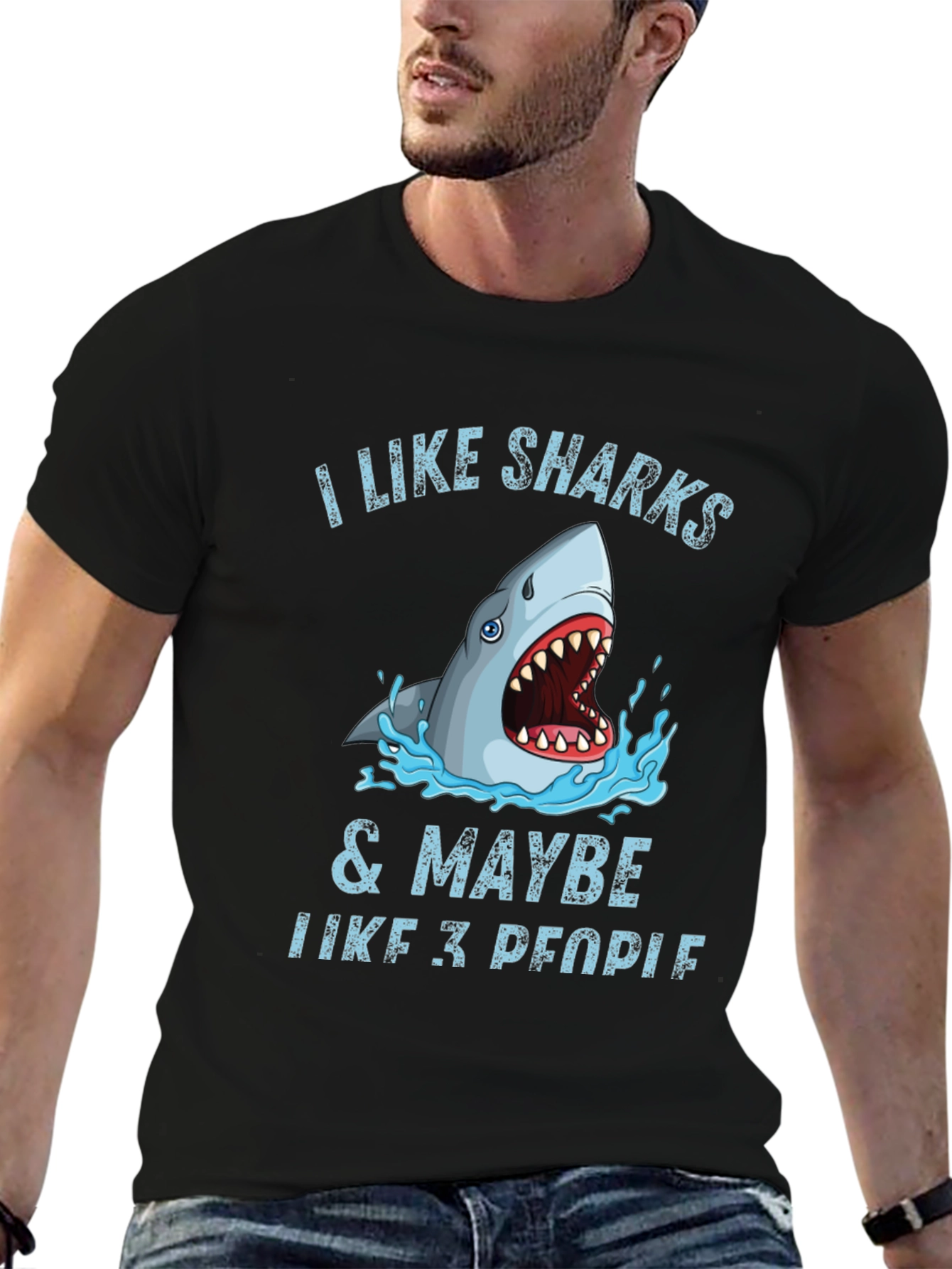 Black I Like Sharks & Maybe 3 People Graphic Tee view 6