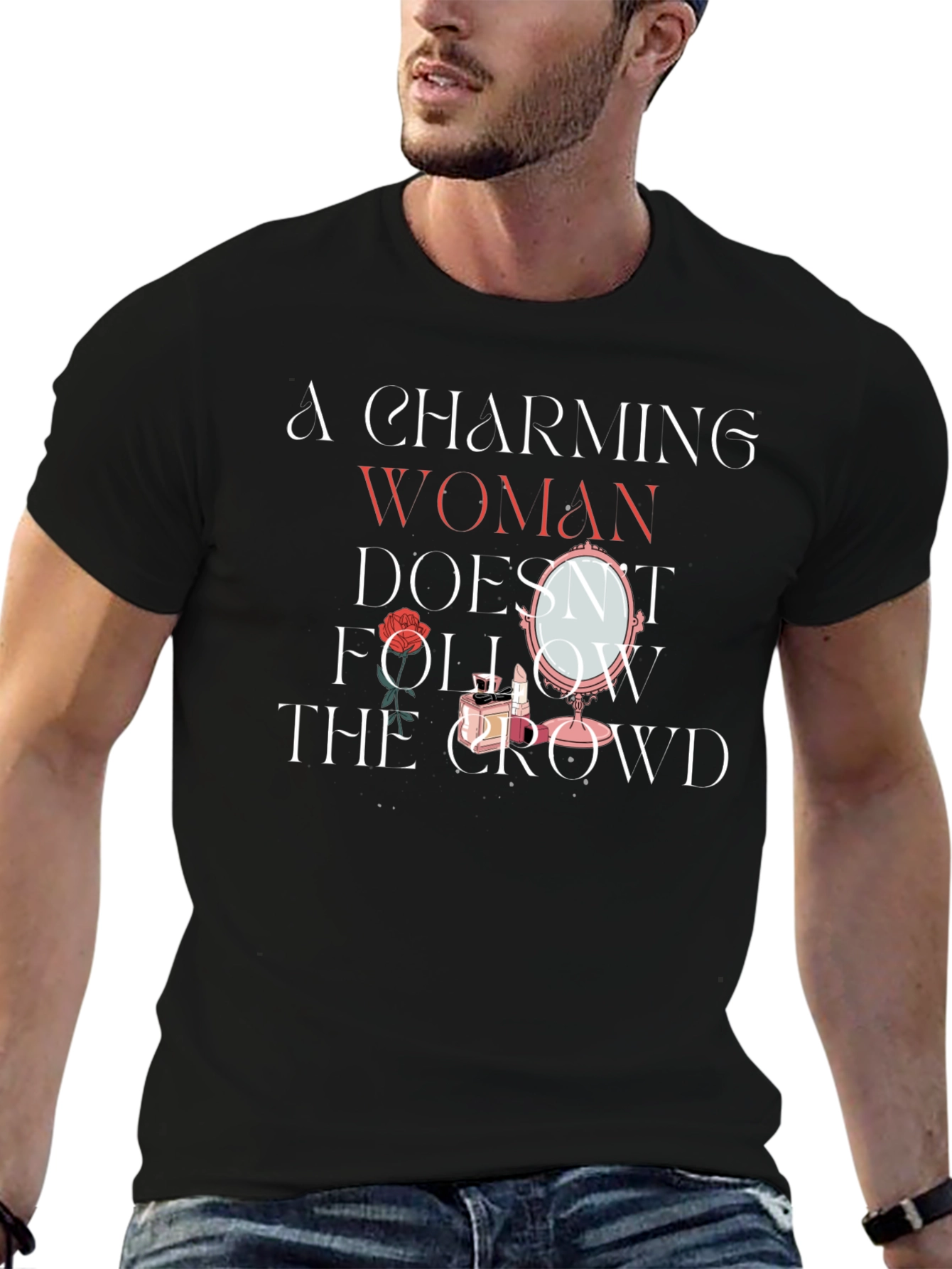 Black Charming Woman Graphic T-Shirt - Unique Design view 6