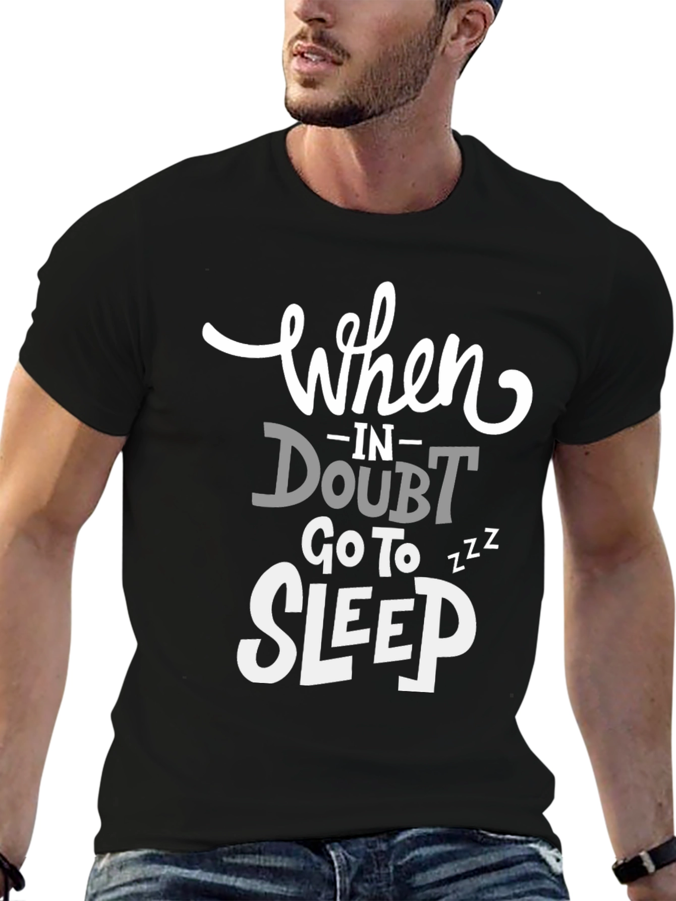 Black Funny Graphic Tee: When in Doubt, Go to Sleep view 6