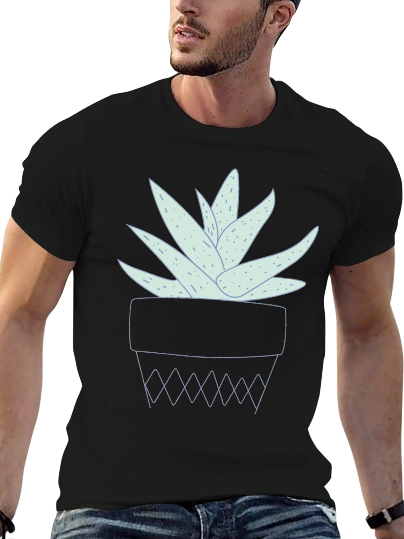 Black Aloe Vera Plant Graphic Tee - Black Casual Shirt view 6