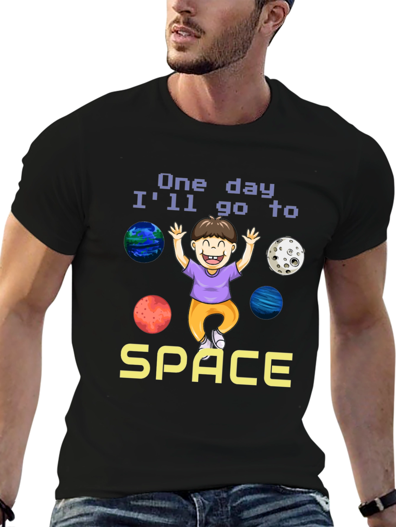 Black One Day I'll Go to Space T-Shirt view 6