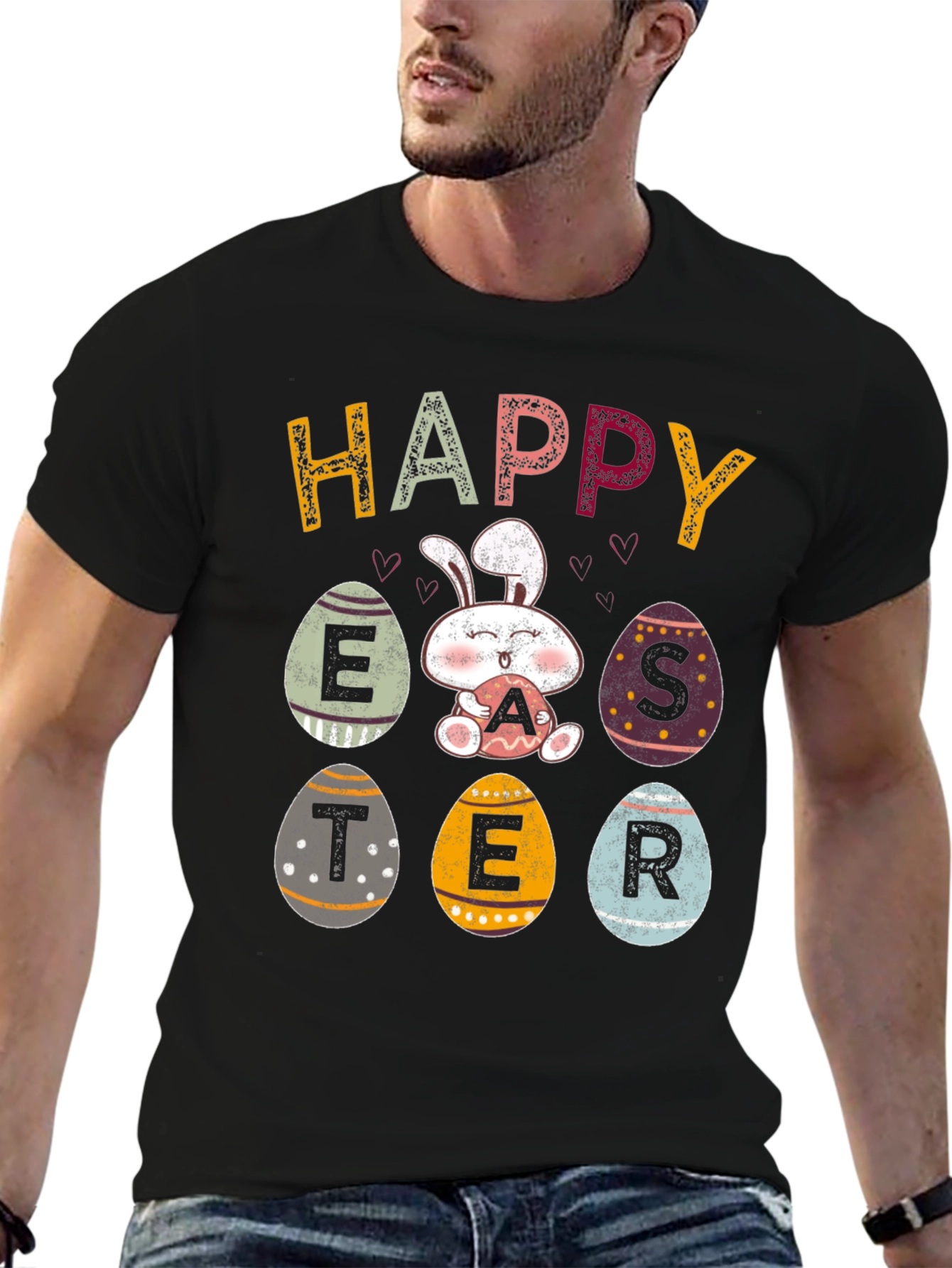 Black Happy Easter Bunny Egg T-Shirt view 6