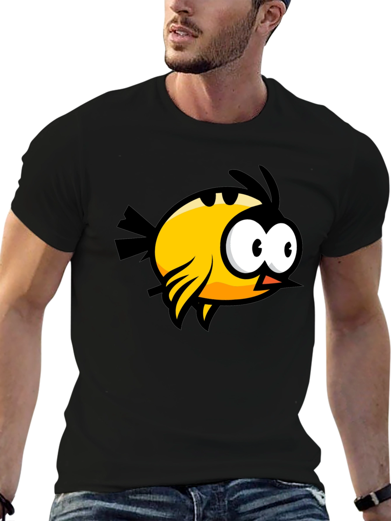 Black Cartoon Bird Graphic Black T-Shirt view 6