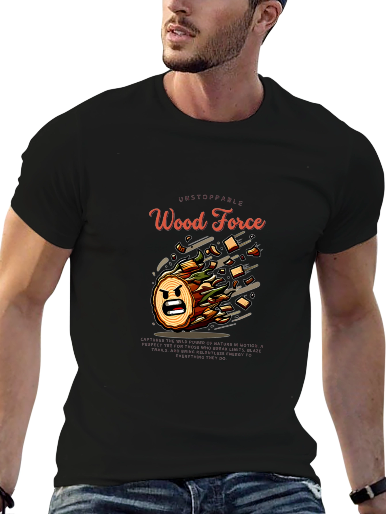 Black Unstoppable Wood Force Graphic T-Shirt view 6