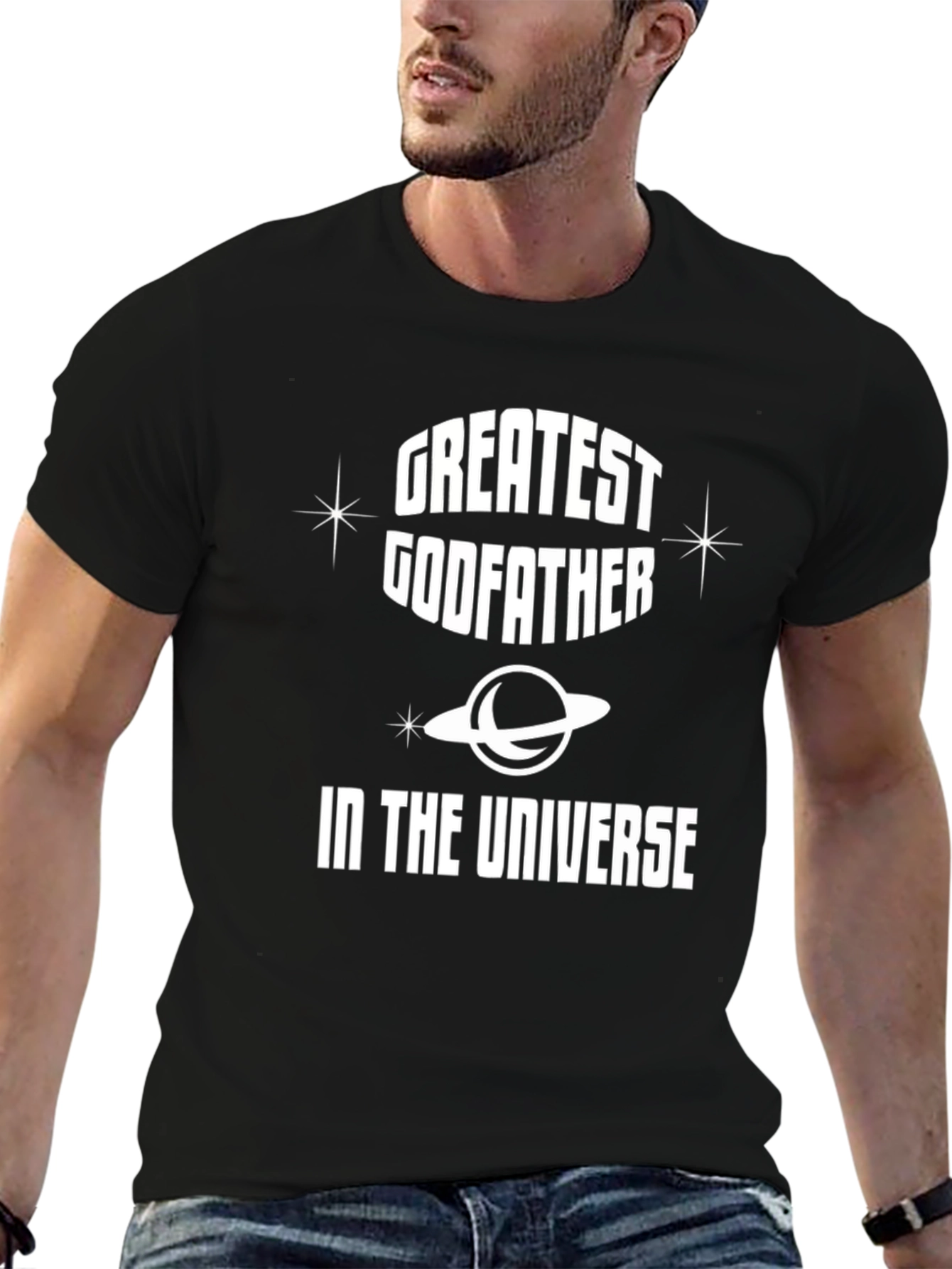 Black Greatest Godfather in the Universe Black T-Shirt view 6