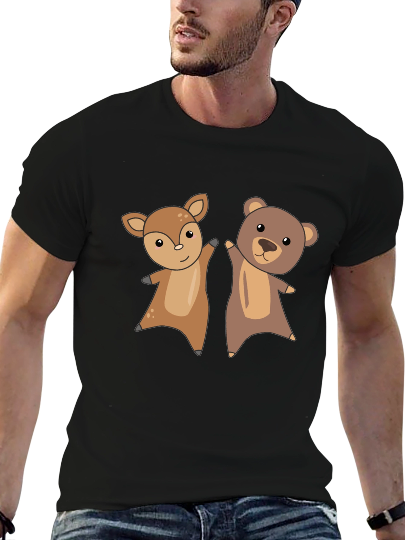 Black Cute Animal Cartoon Graphic T-Shirt view 6
